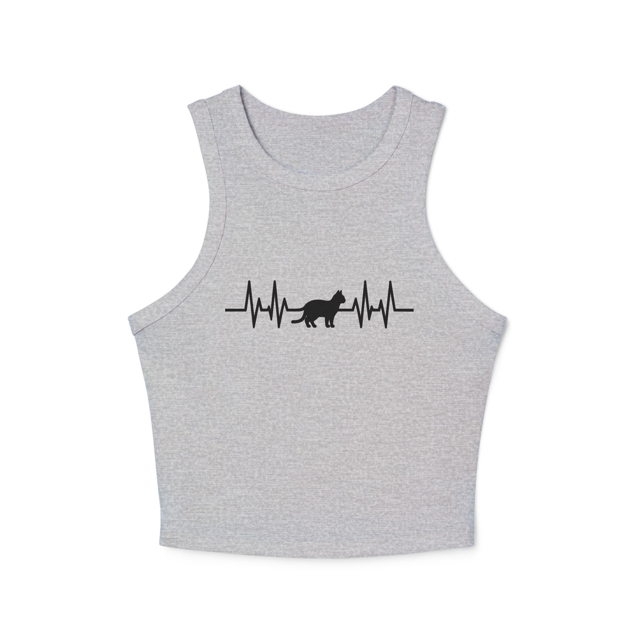 Black Cat Heartbeat Cropped Racer Tank