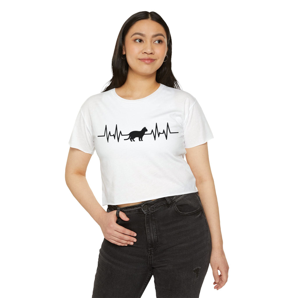 Black Cat Heartbeat Cropped Tee
