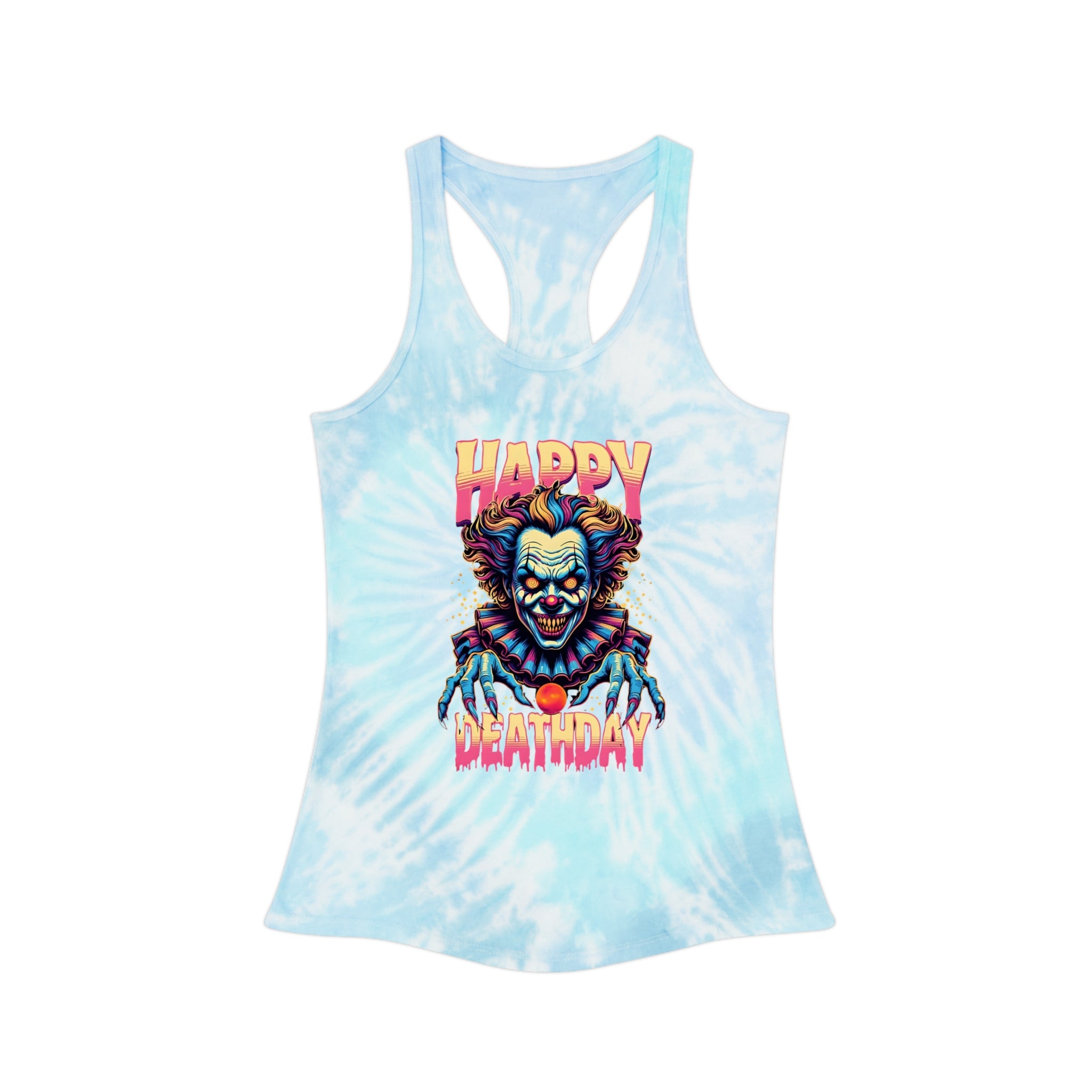 "Happy Deathday" Clown Tie-Dye Racerback Tank