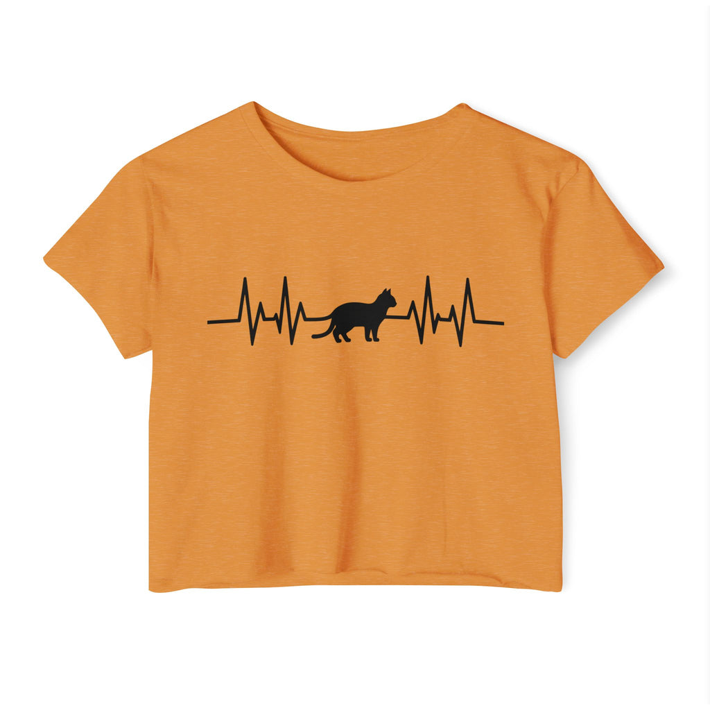Black Cat Heartbeat Cropped Tee
