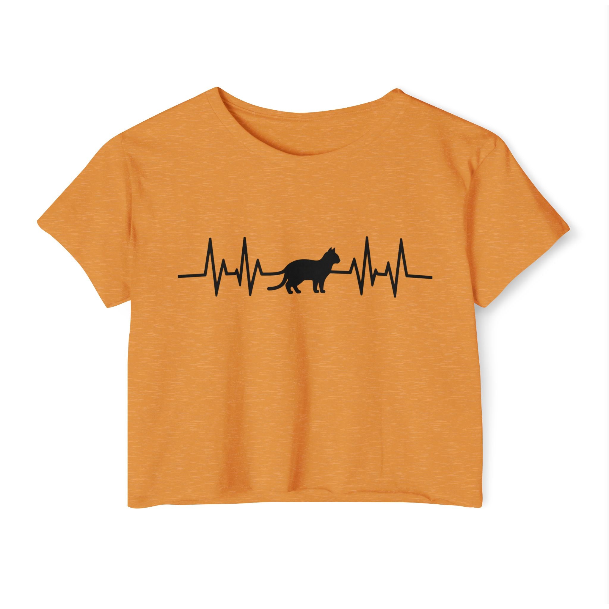 Black Cat Heartbeat Cropped Tee