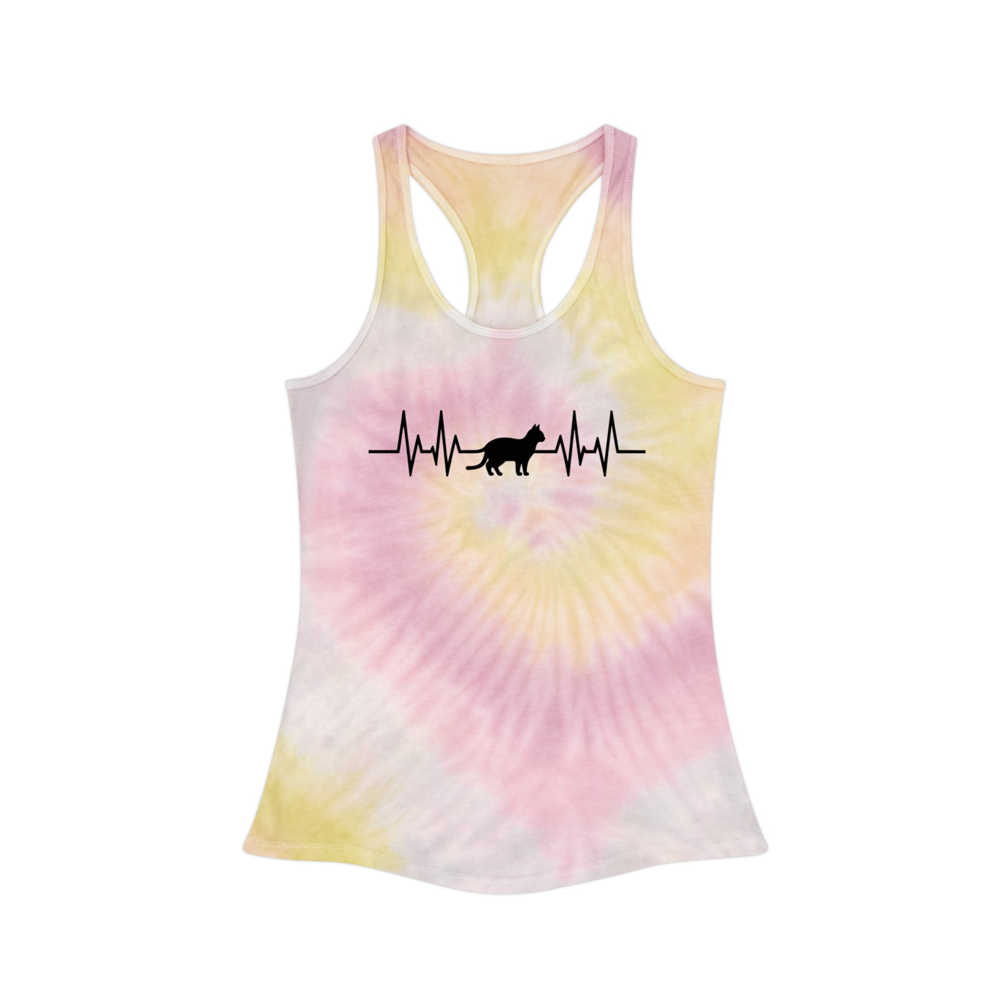 Black Cat Heartbeat Tie-Dye Racerback Tank