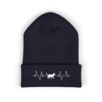 White Cat Heartbeat Embroidered Cuffed Beanie