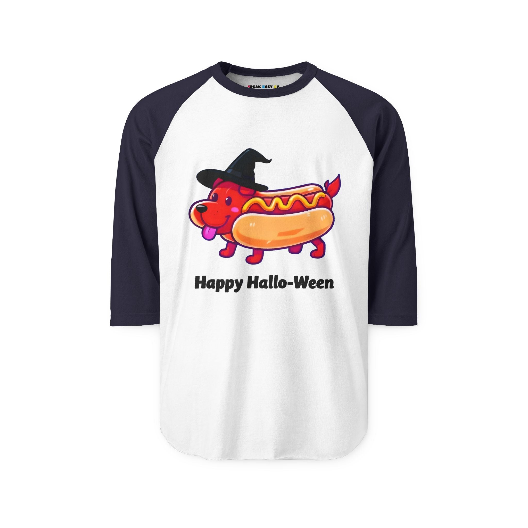 "Happy Hallo-Ween Hotdog Costume 3/4th Sleeve Raglan Tee