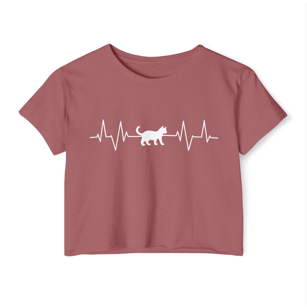 White Cat Heartbeat Cropped Tee