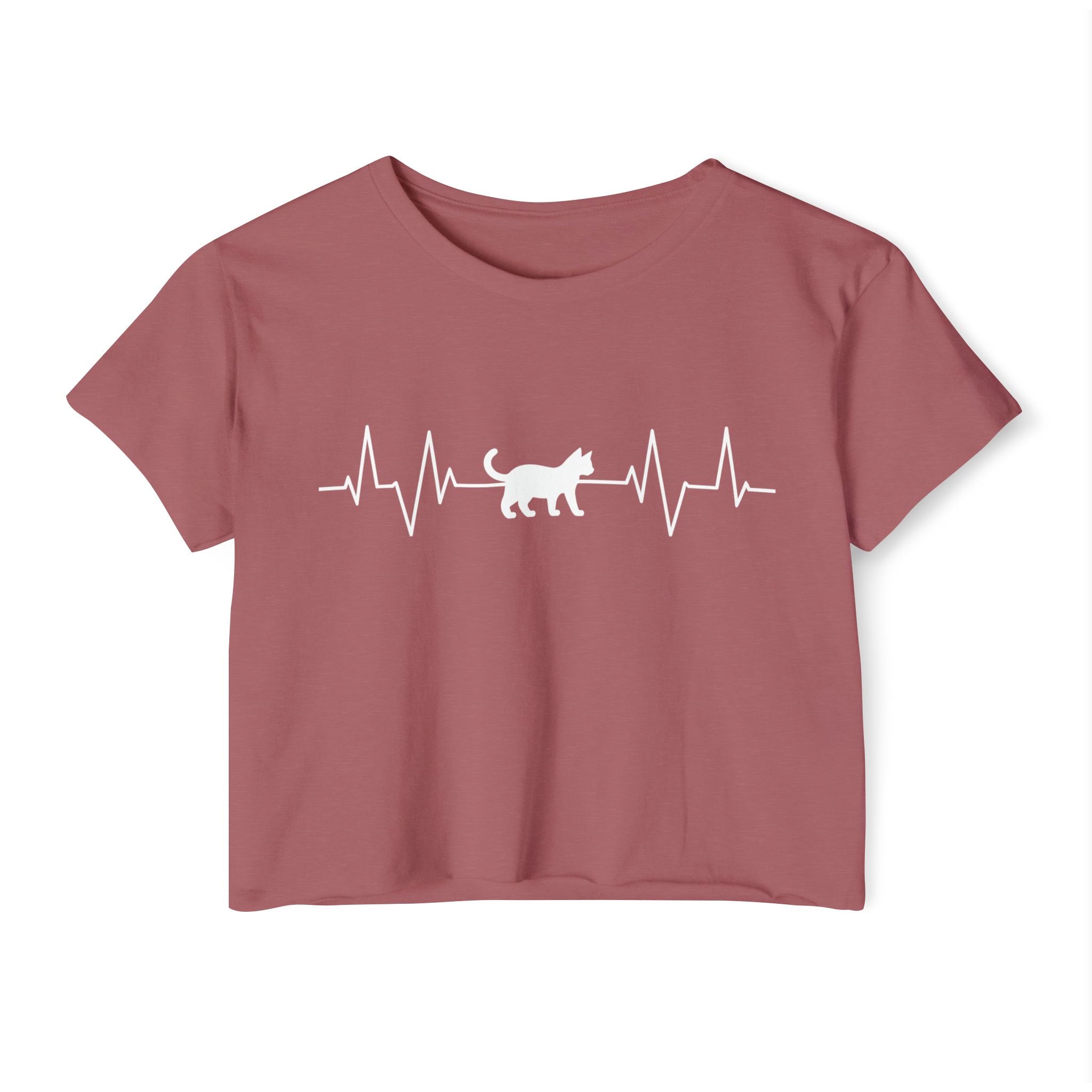 White Cat Heartbeat Cropped Tee