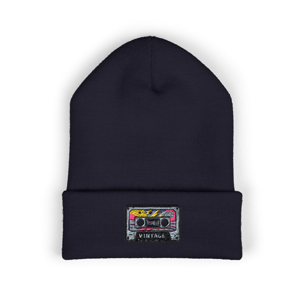 Cuffed Beanie with Retro Cassette Embroidery