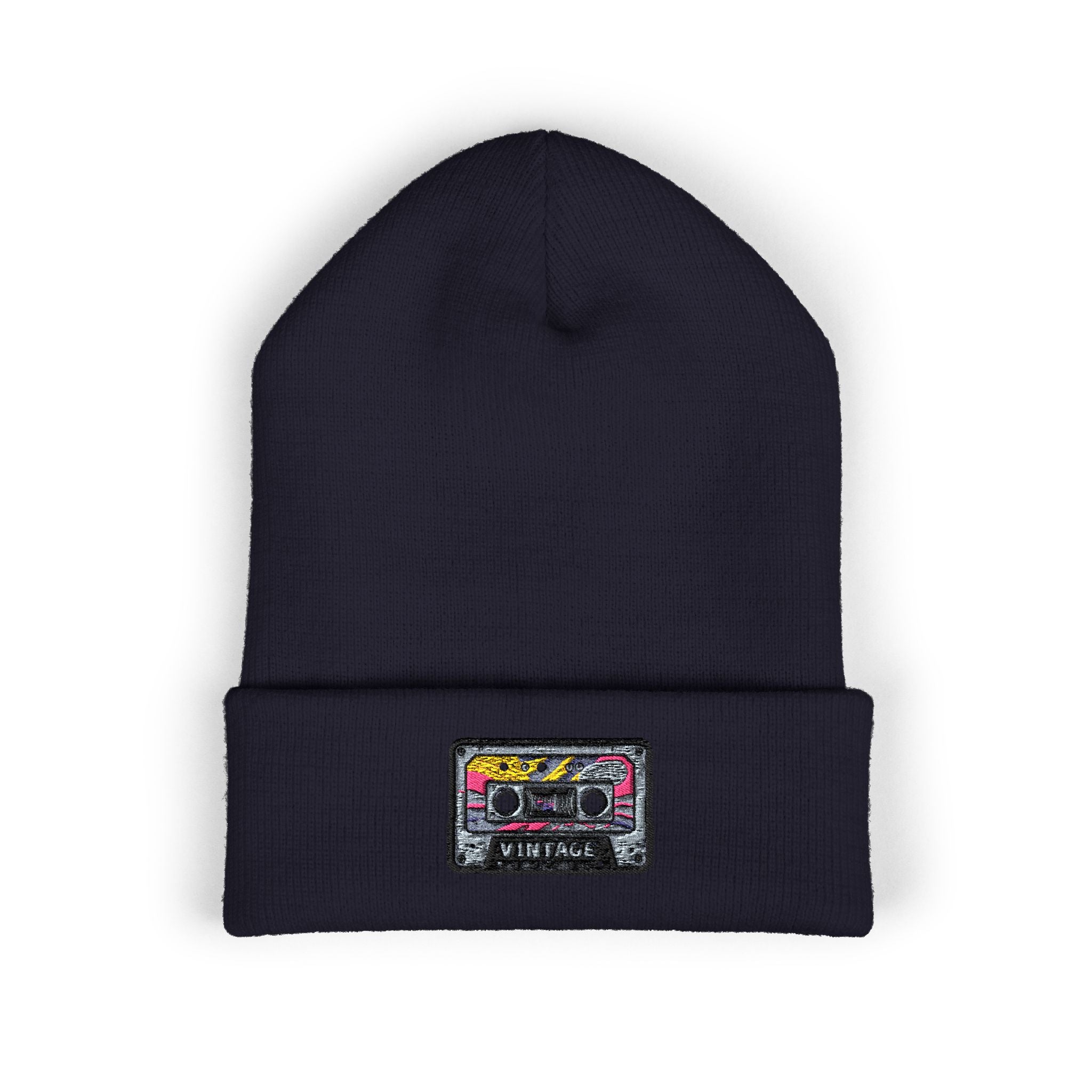 Cuffed Beanie with Retro Cassette Embroidery