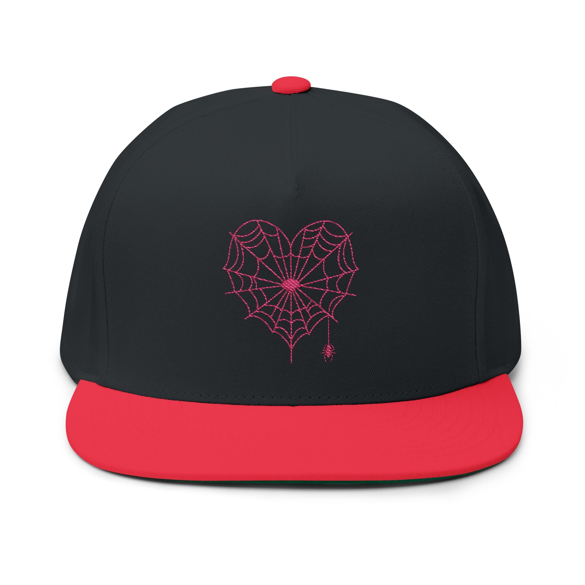 Spiderweb Heart Embroidered Flat Bill Cap