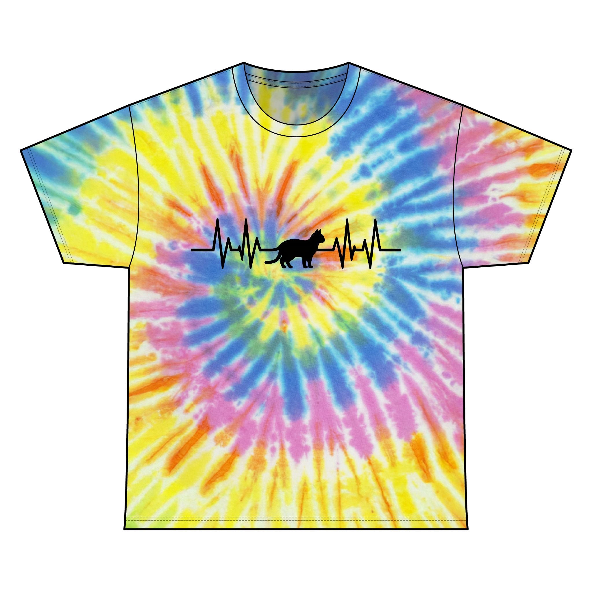 Black Cat Heartbeat Tie-Dye Tee
