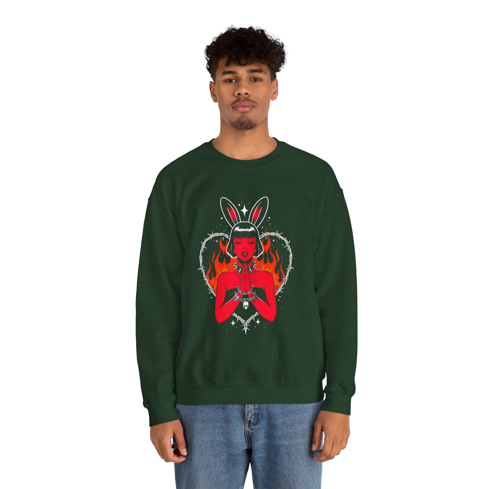 Edgy Bunny Heart Crewneck Sweatshirt