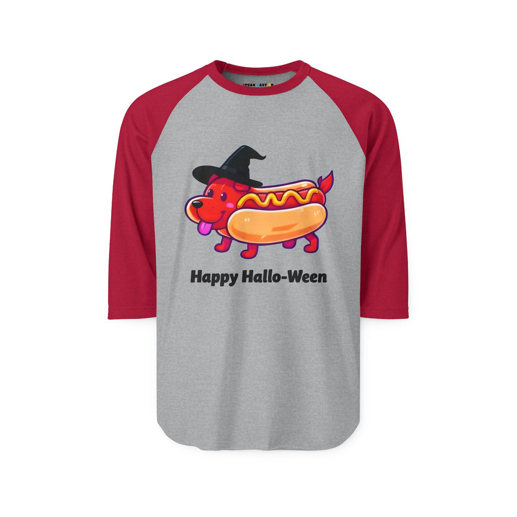 "Happy Hallo-Ween Hotdog Costume 3/4th Sleeve Raglan Tee