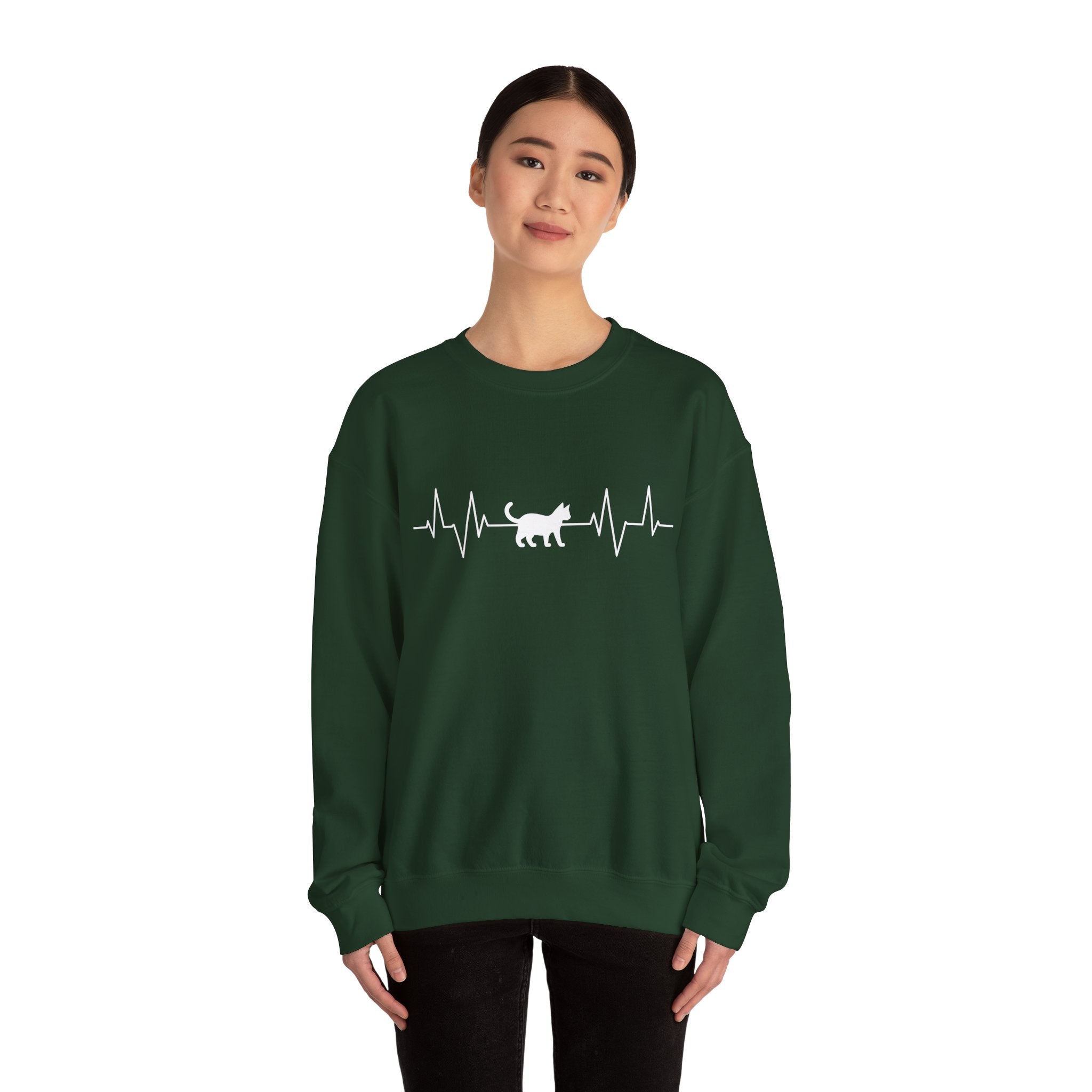 White Cat Heartbeat Crewneck Sweatshirt