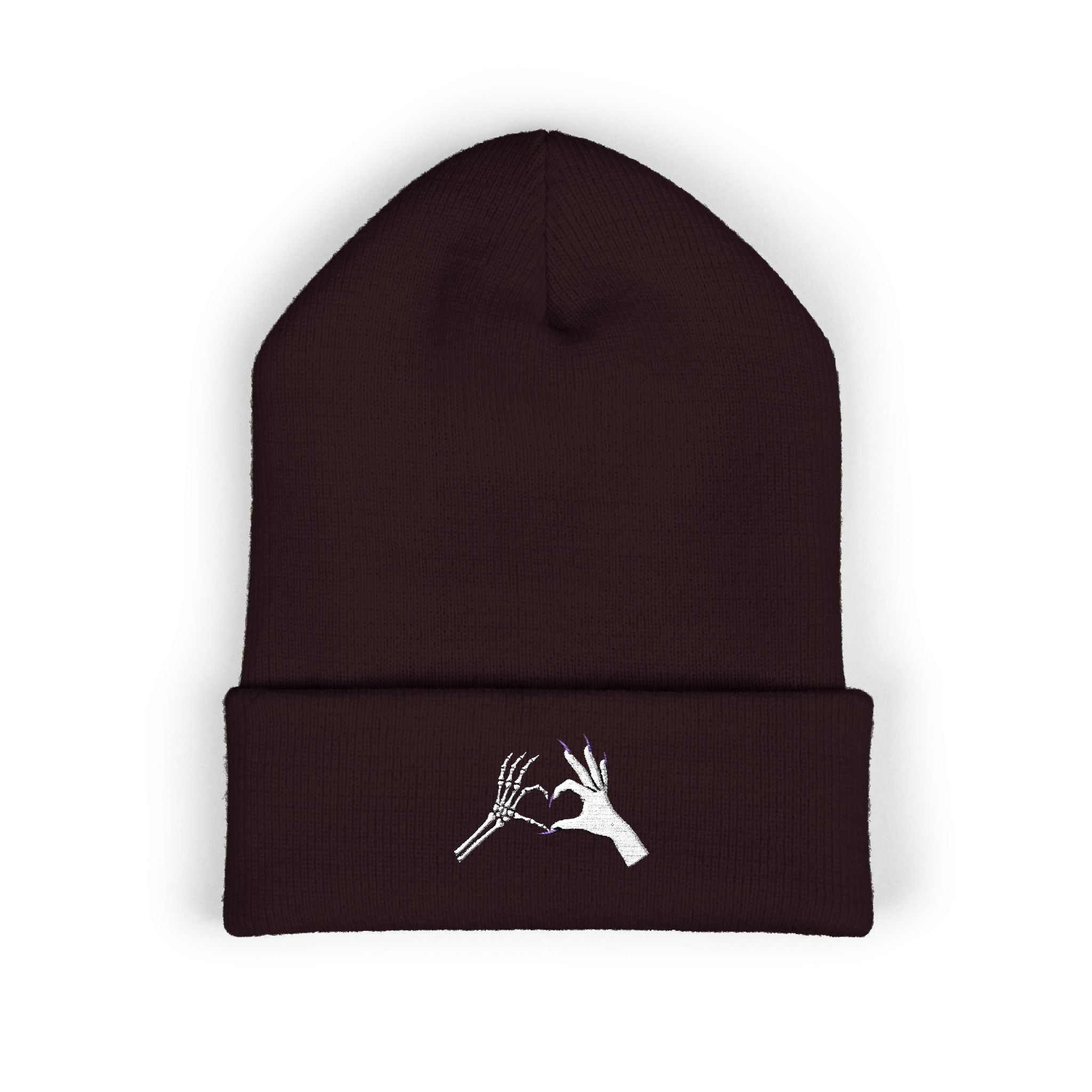 Skeleton Hand Heart Embroidered Cuffed Beanie