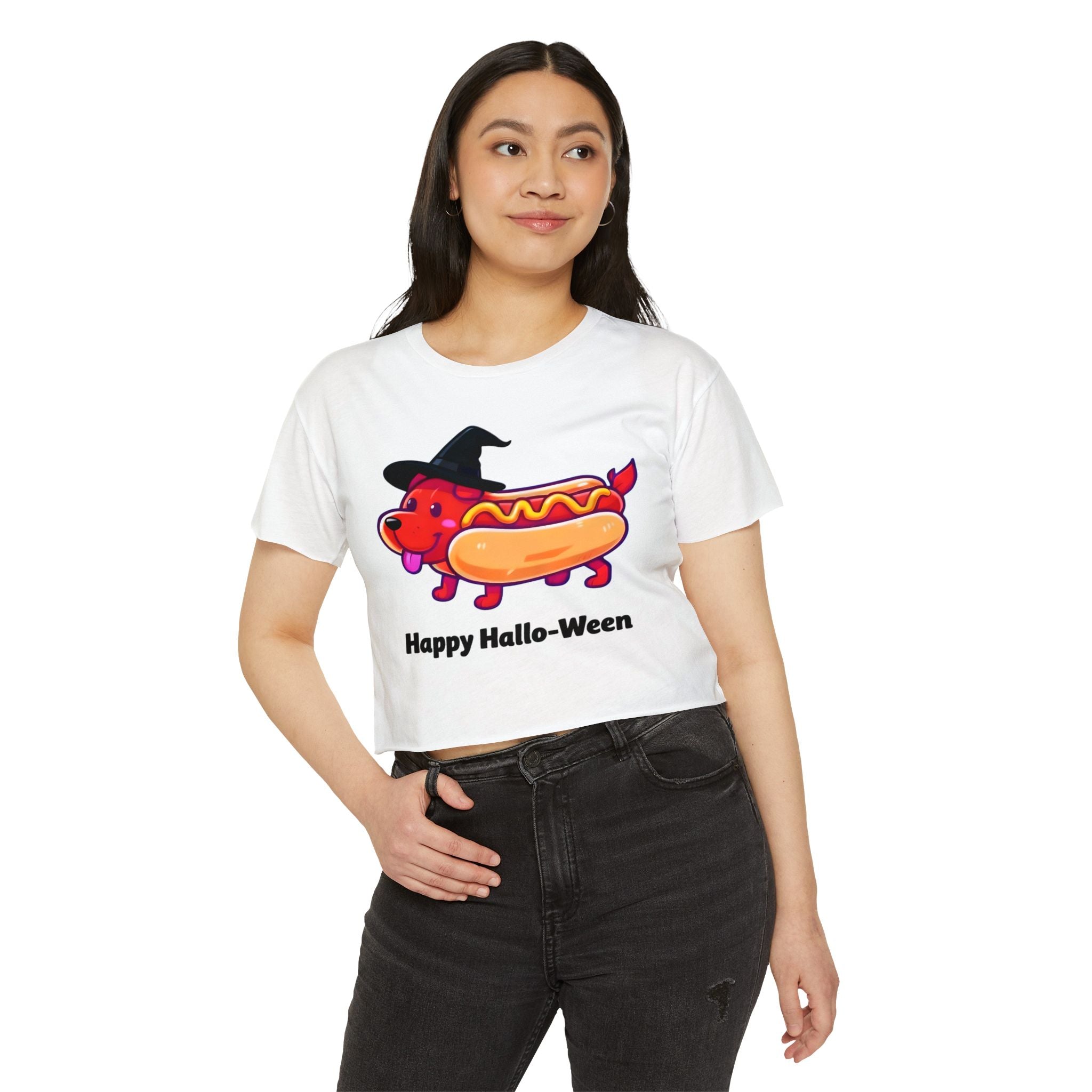"Happy Hallo-Ween" Hotdog Costume Cropped Tee