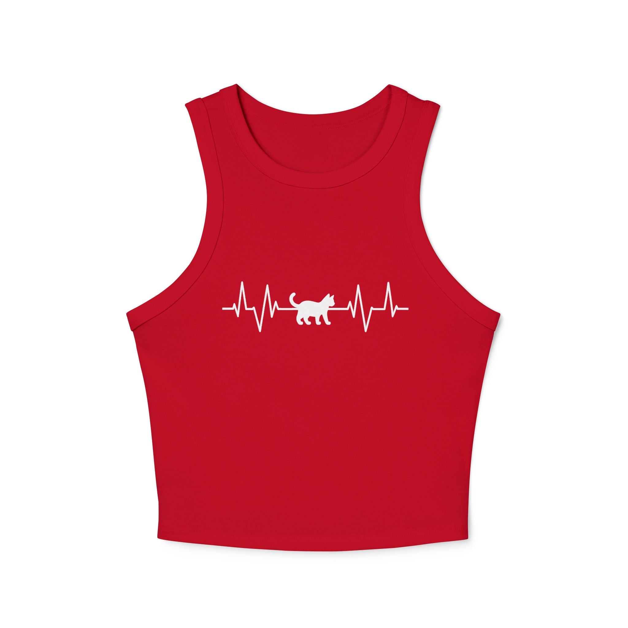 White Cat Heartbeat Cropped Racer Tank