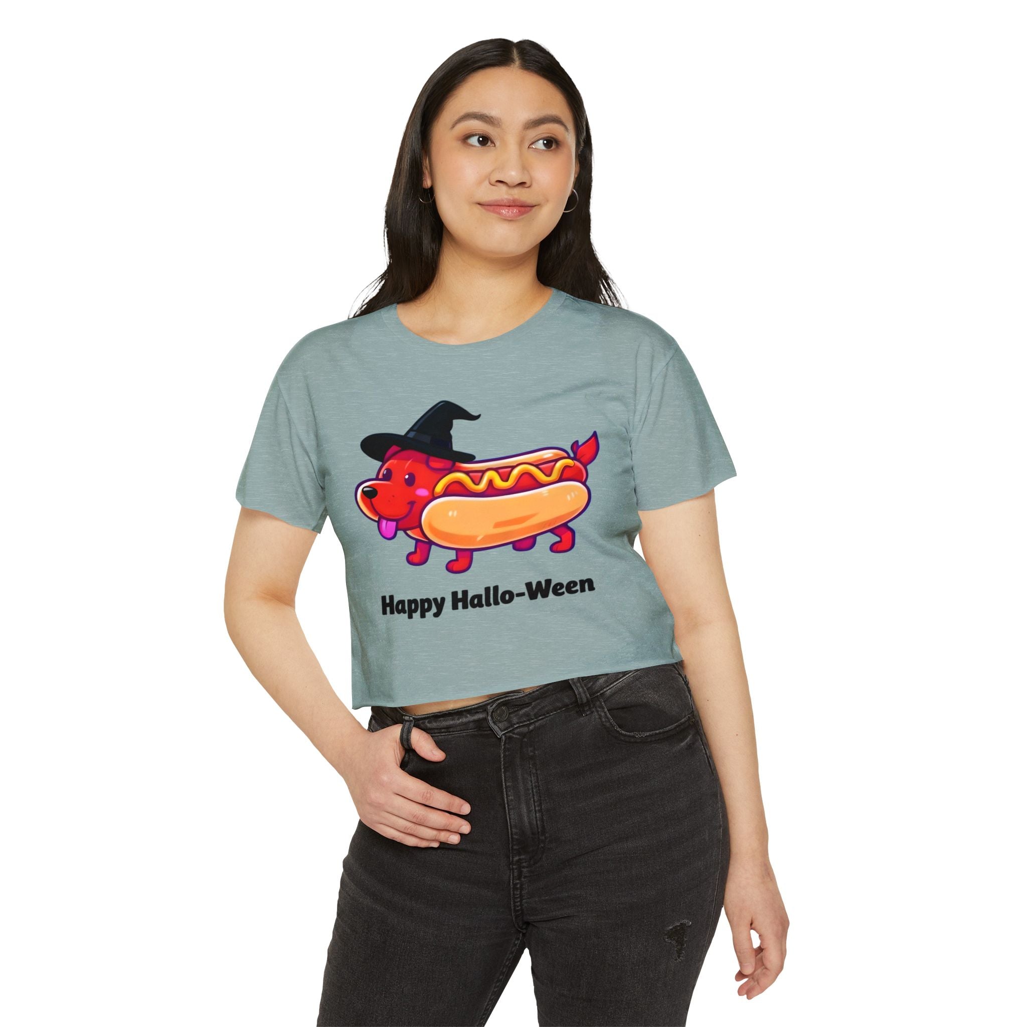 "Happy Hallo-Ween" Hotdog Costume Cropped Tee