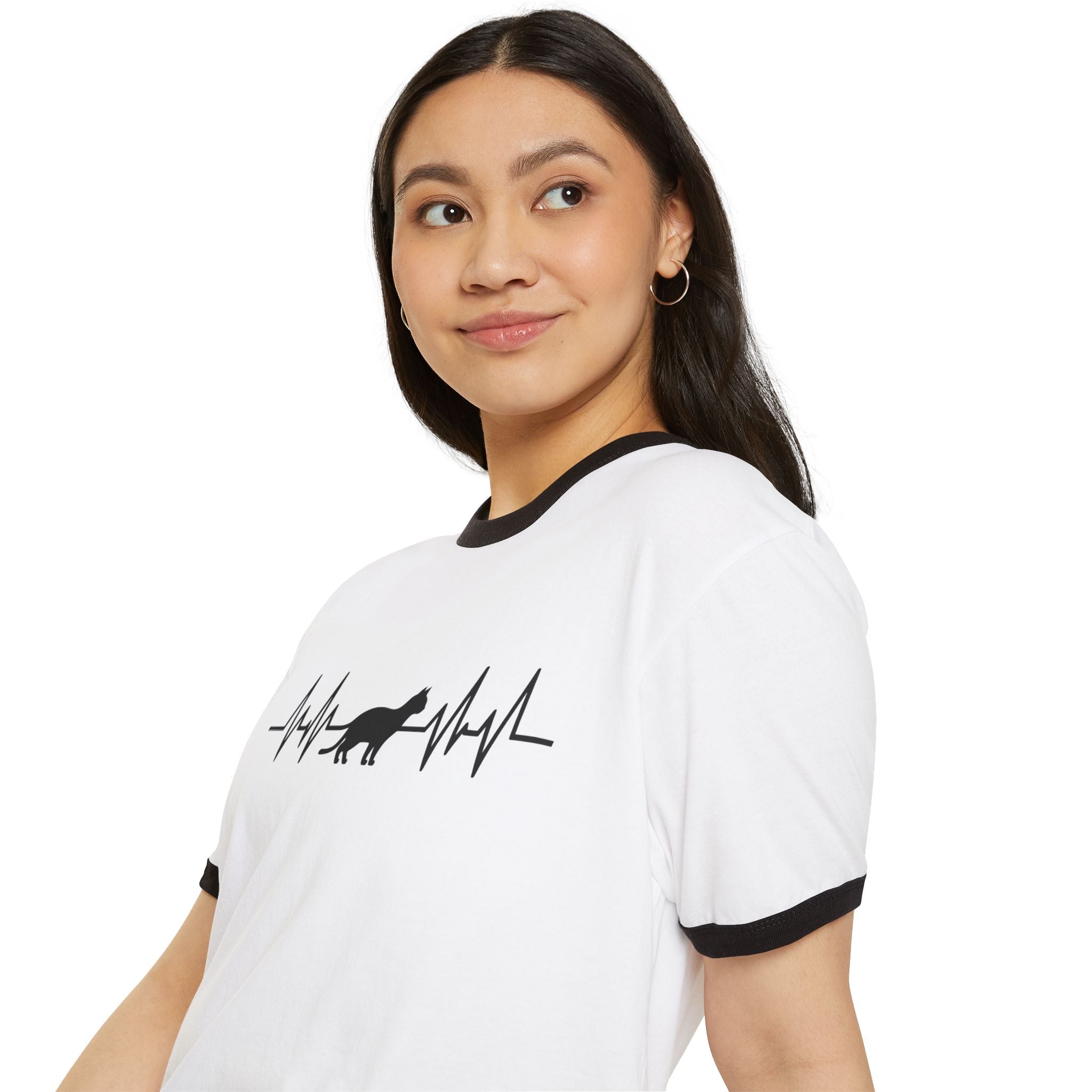Black Cat Heartbeat Ringer Tee