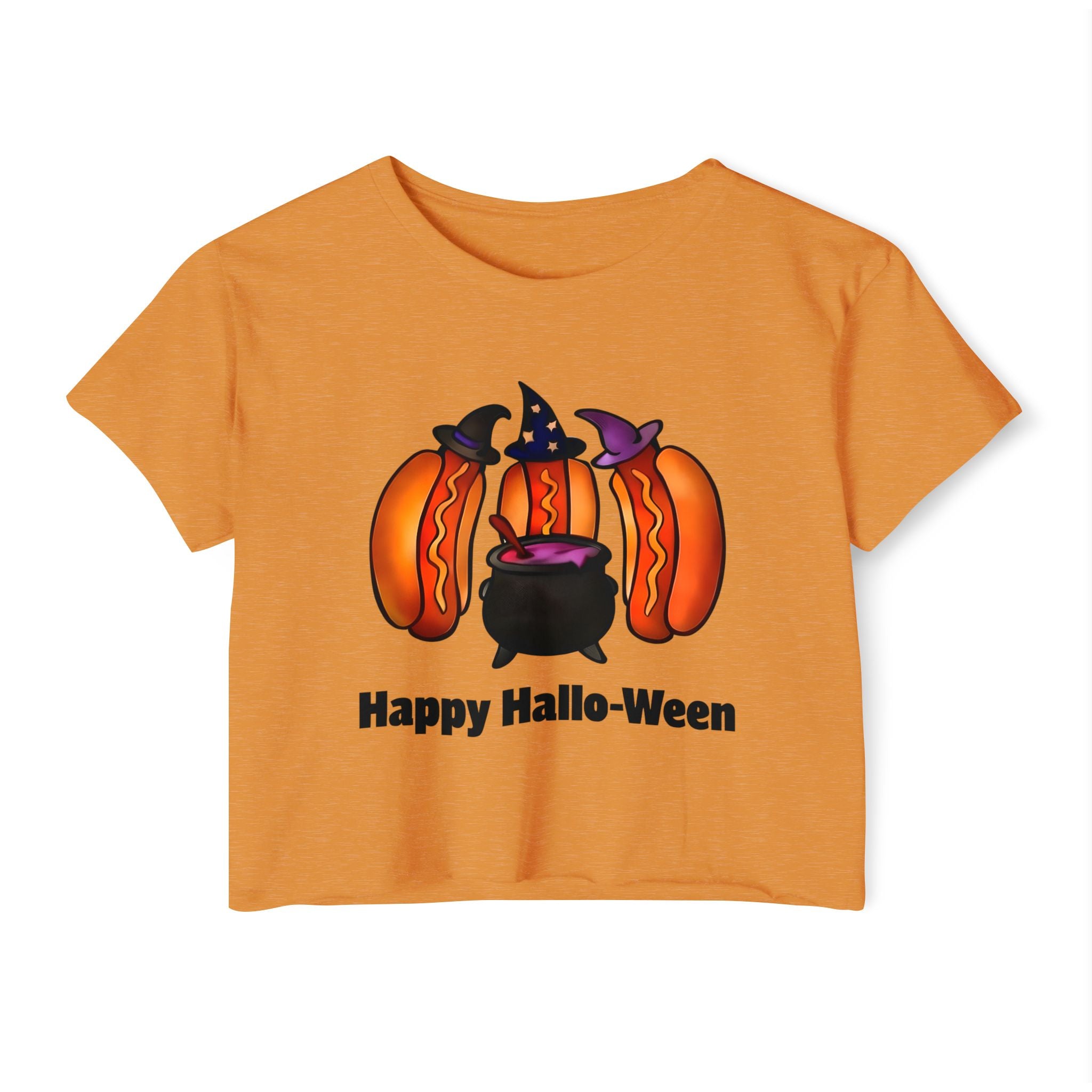 "Happy Hallo-Ween" Hotdog Witches Cropped Tee