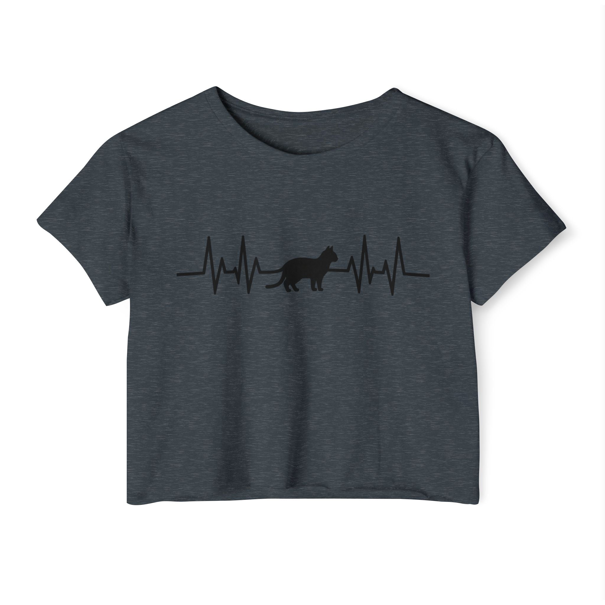 Black Cat Heartbeat Cropped Tee