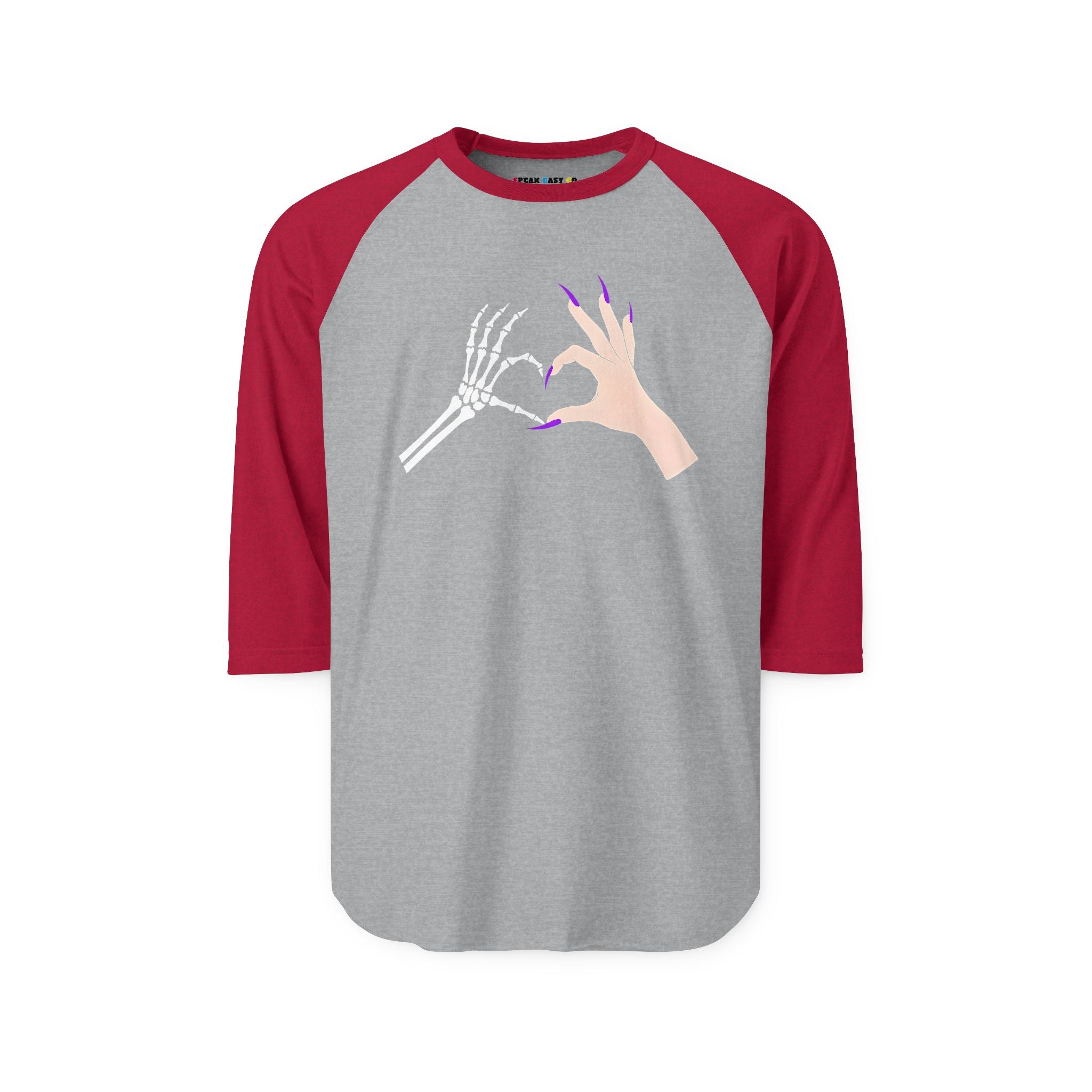 Skeleton Hand Heart 3/4th Sleeve Raglan Shirt