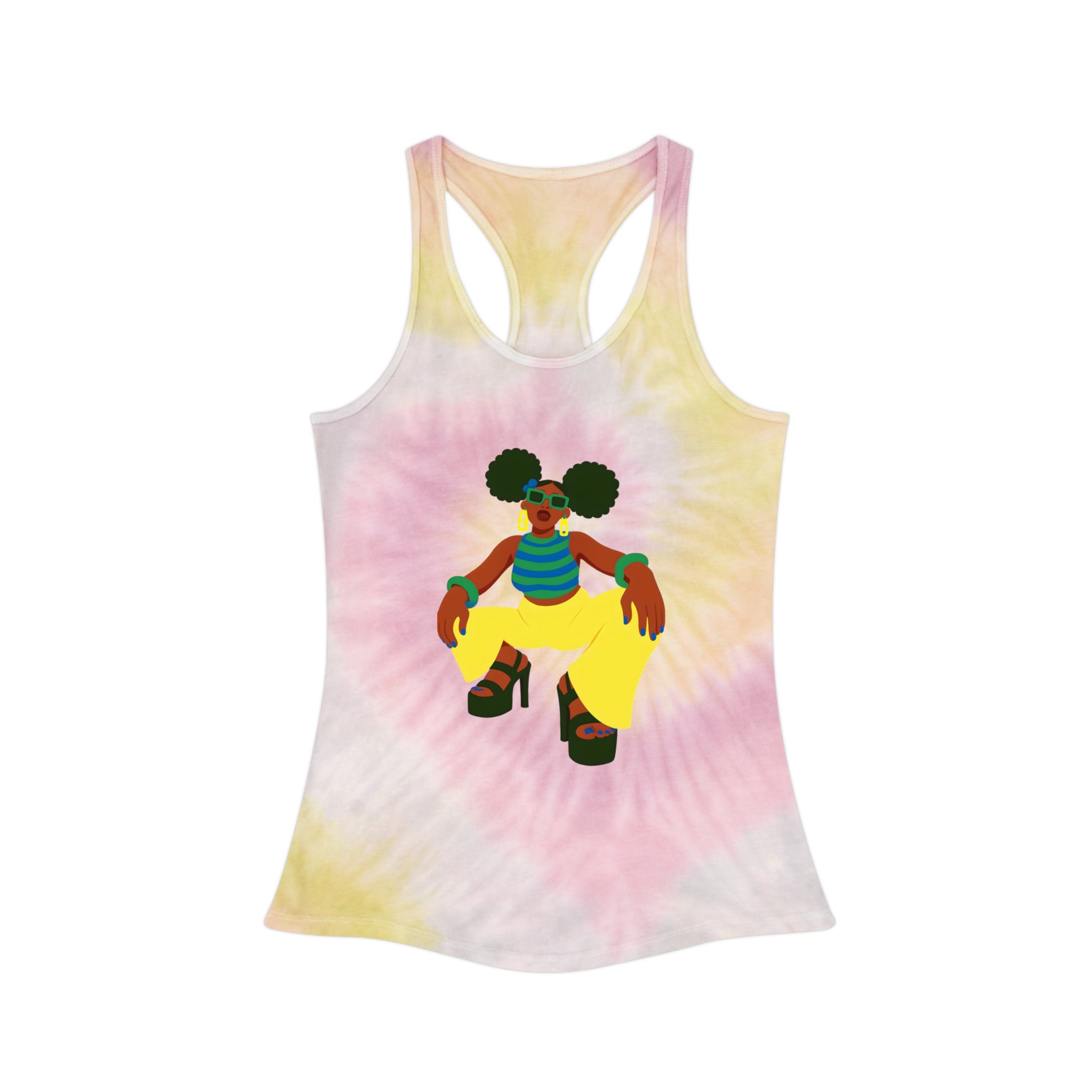 Afro Puffs Tie-Dye Racerback Tank