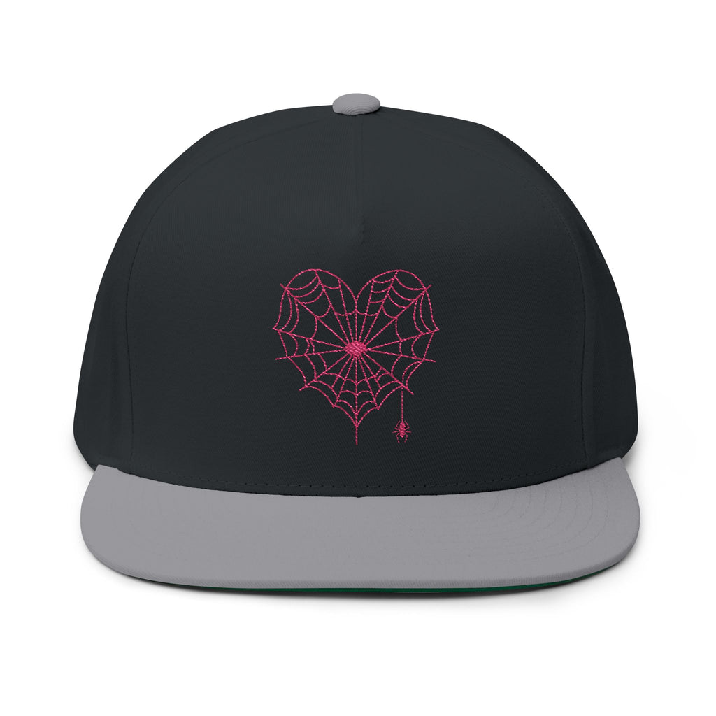 Spiderweb Heart Embroidered Flat Bill Cap