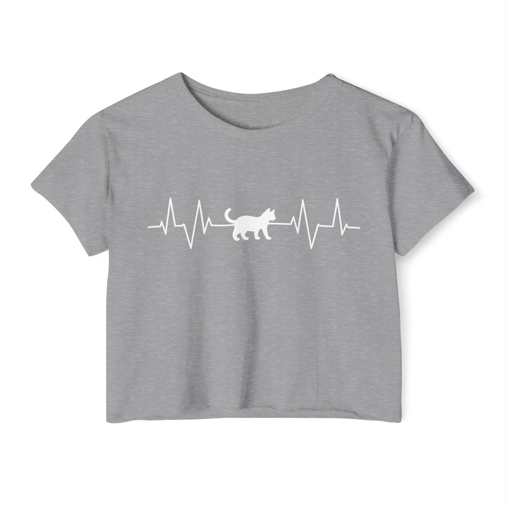 White Cat Heartbeat Cropped Tee