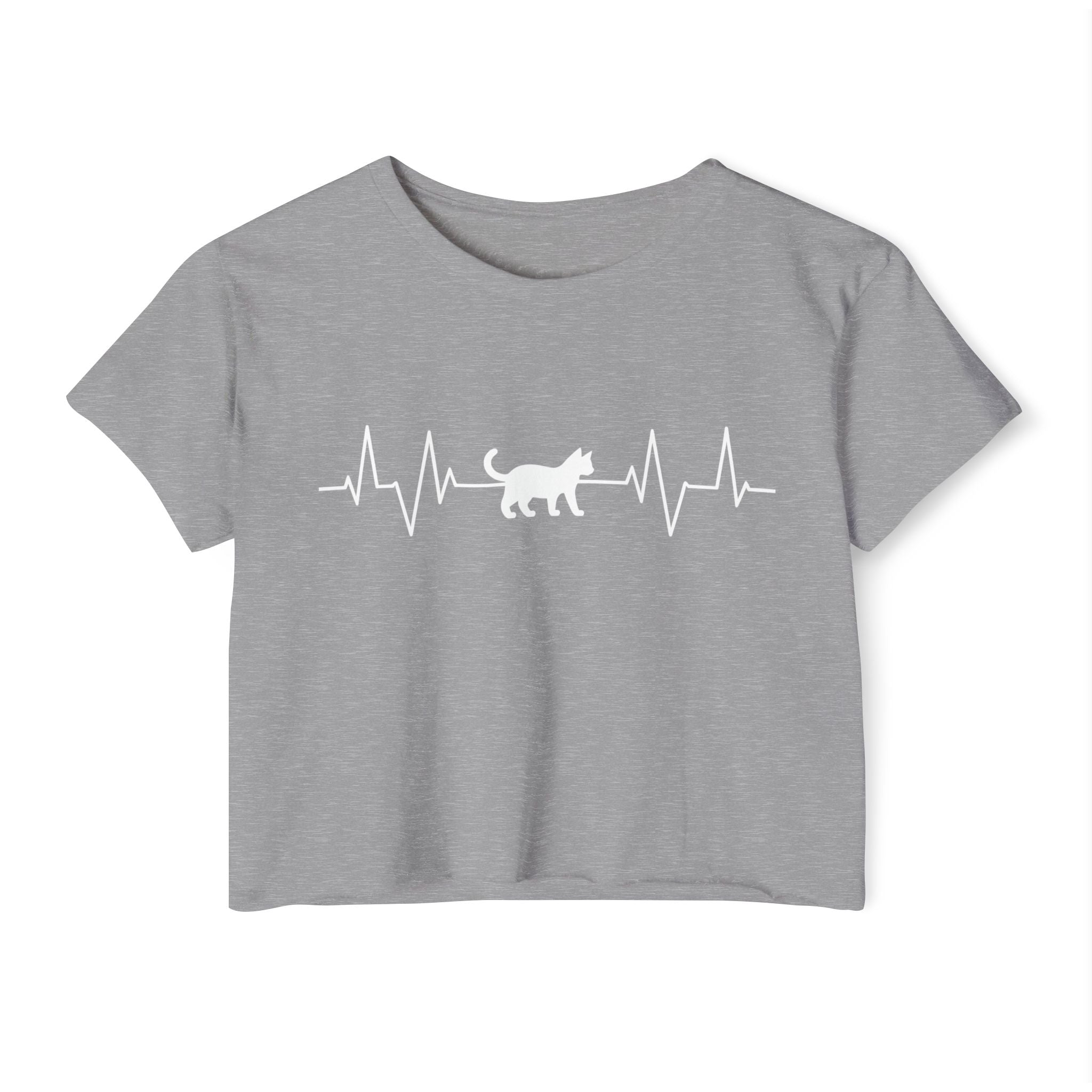 White Cat Heartbeat Cropped Tee