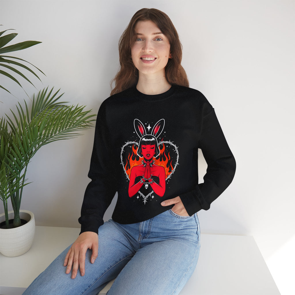 Edgy Bunny Heart Crewneck Sweatshirt