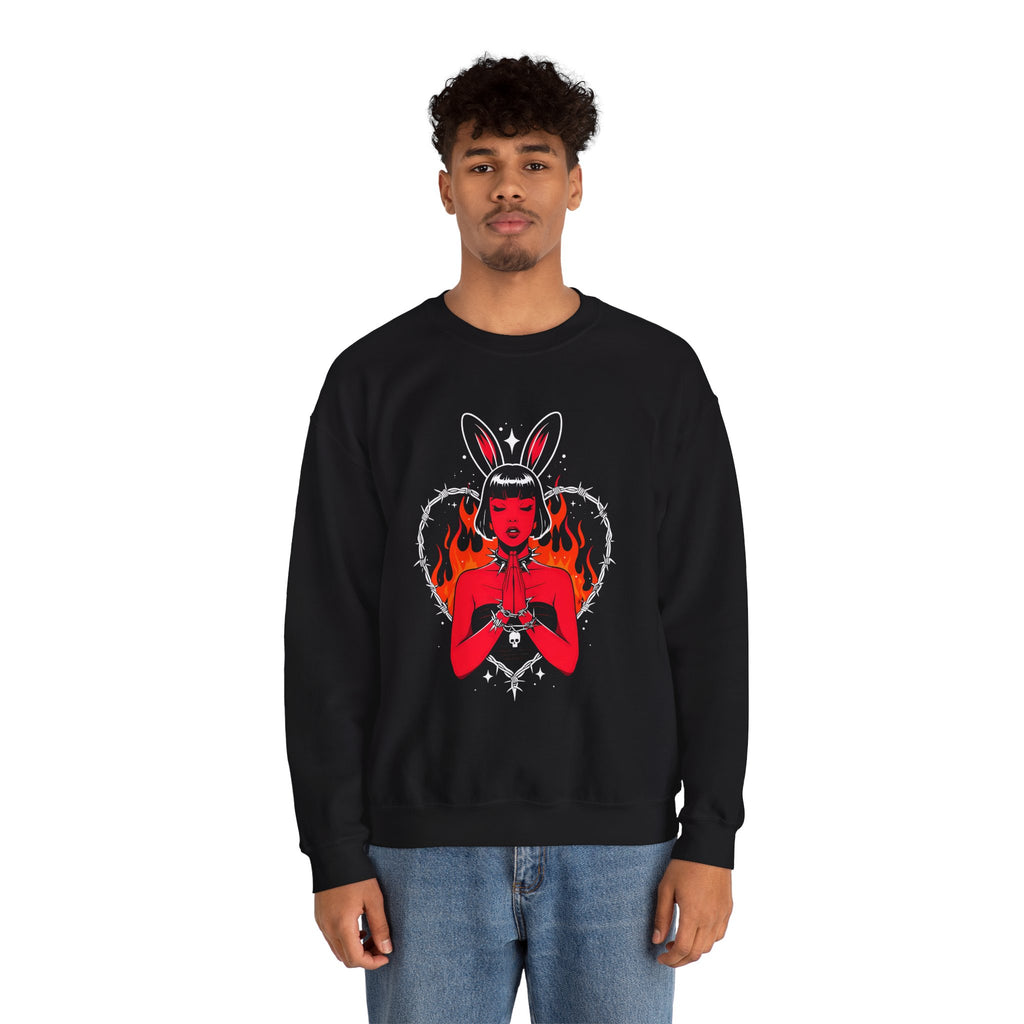 Edgy Bunny Heart Crewneck Sweatshirt