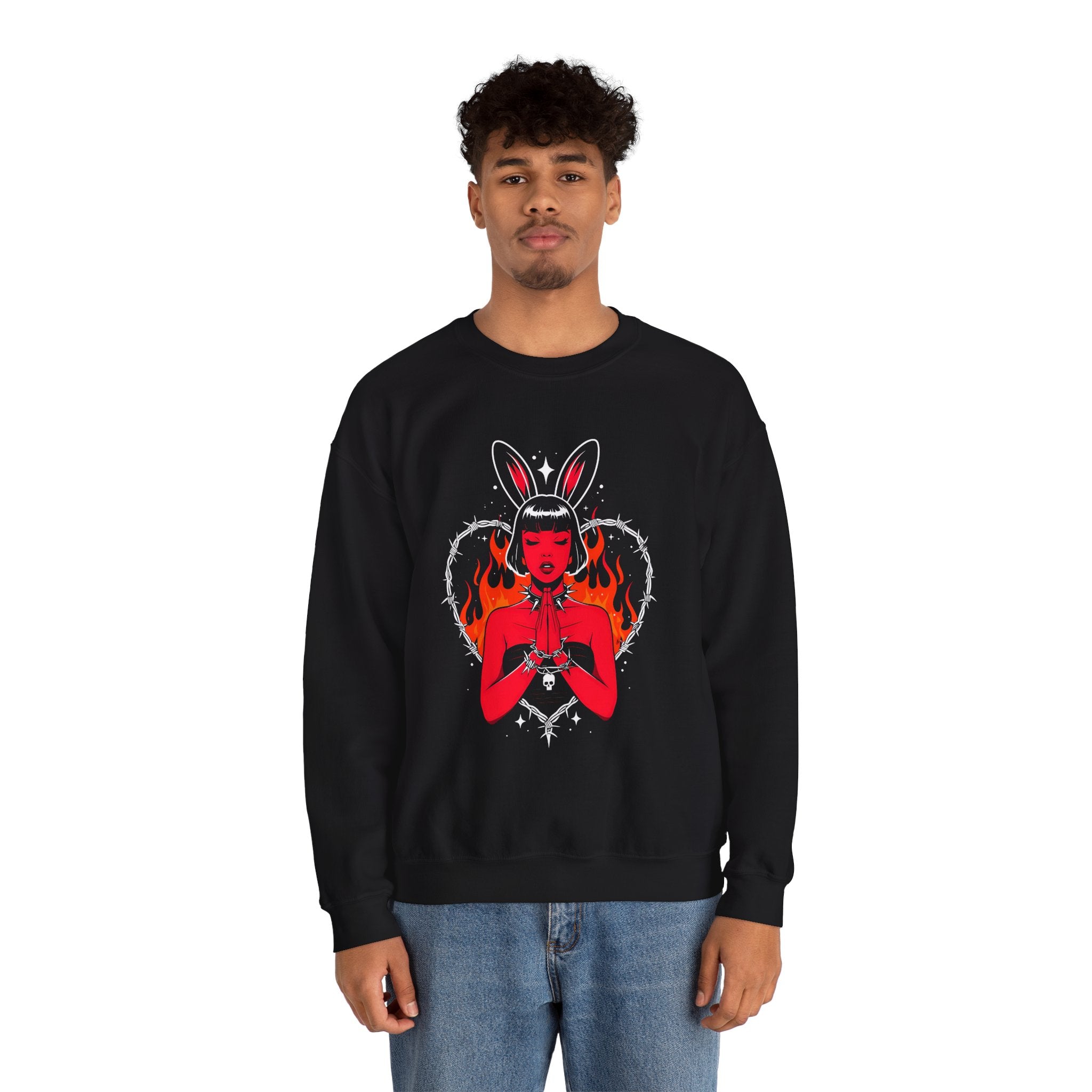 Edgy Bunny Heart Crewneck Sweatshirt