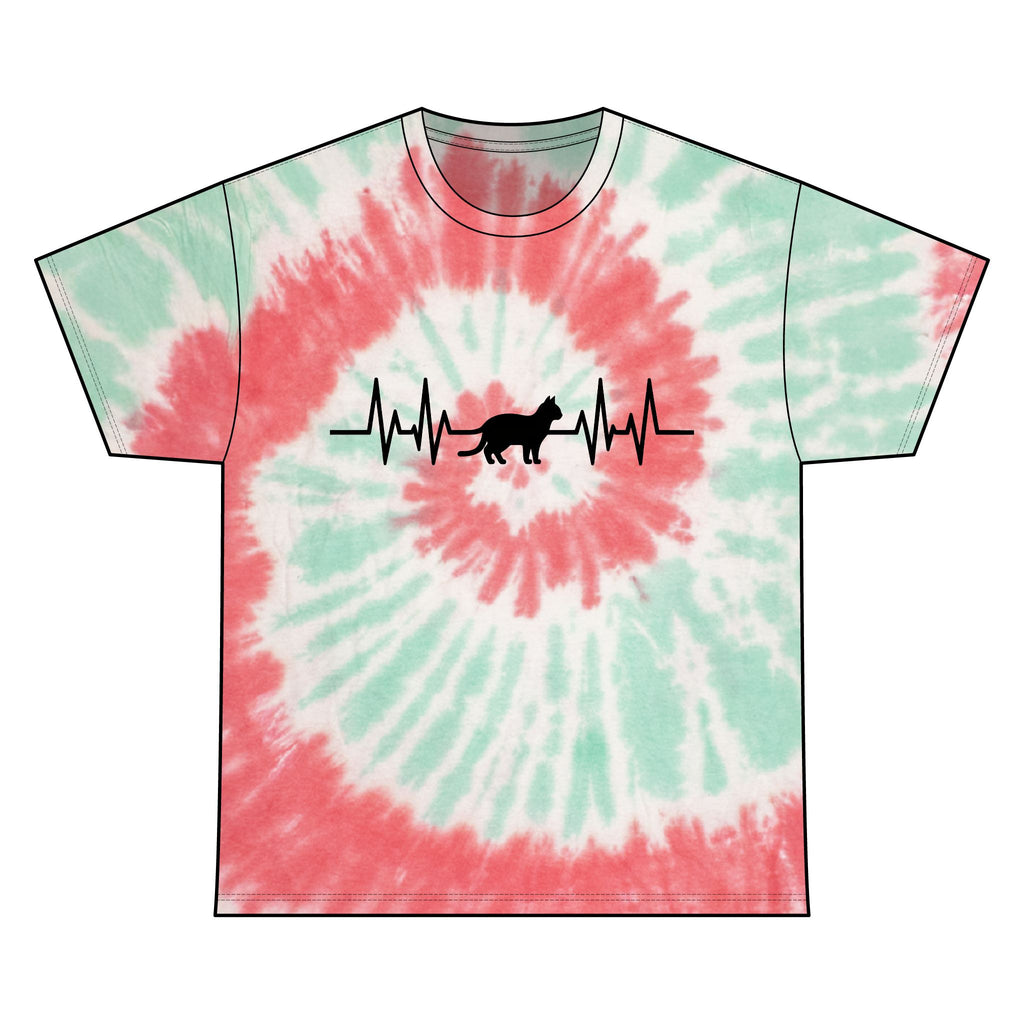 Black Cat Heartbeat Tie-Dye Tee