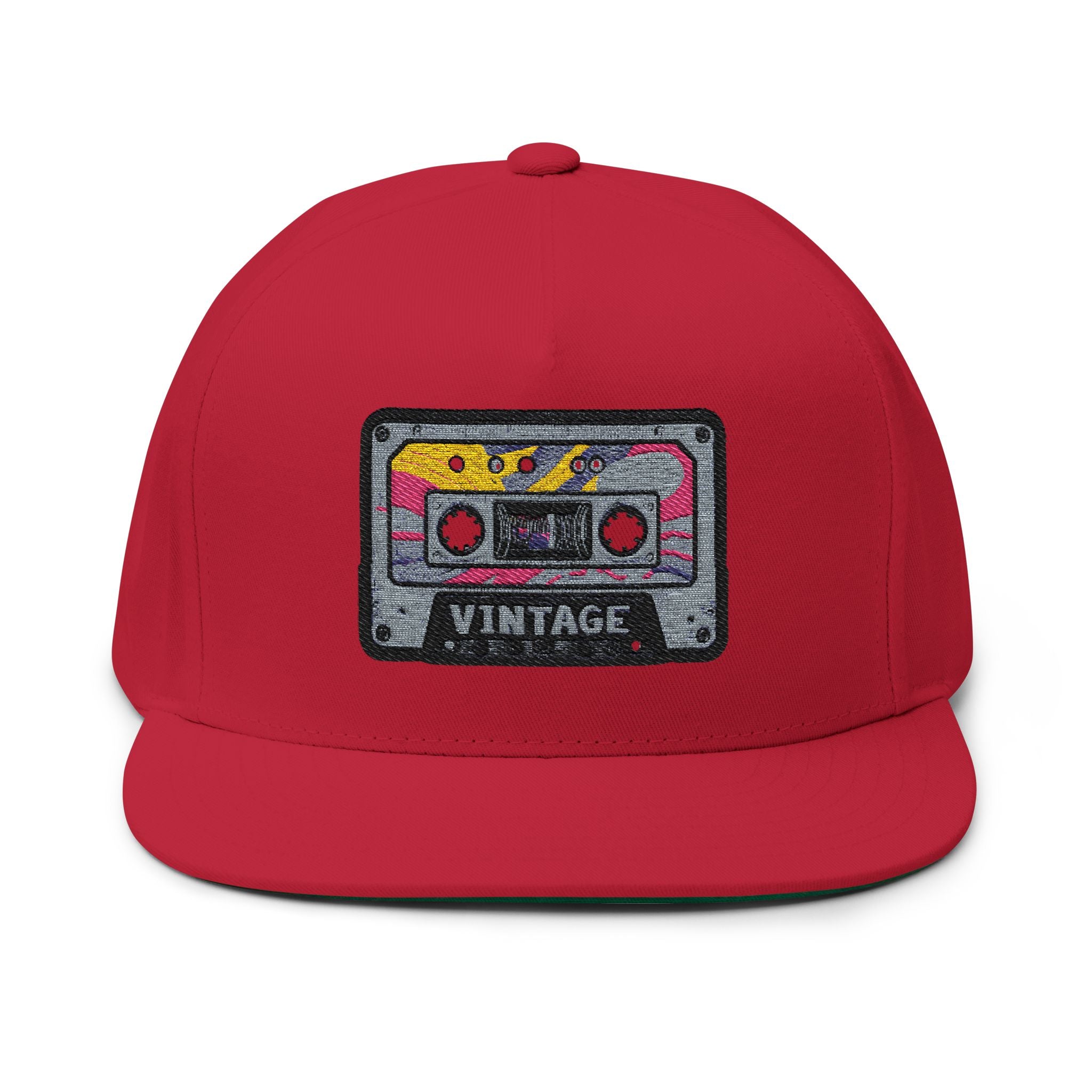 Vintage Cassette Embroidered Flat Bill Cap