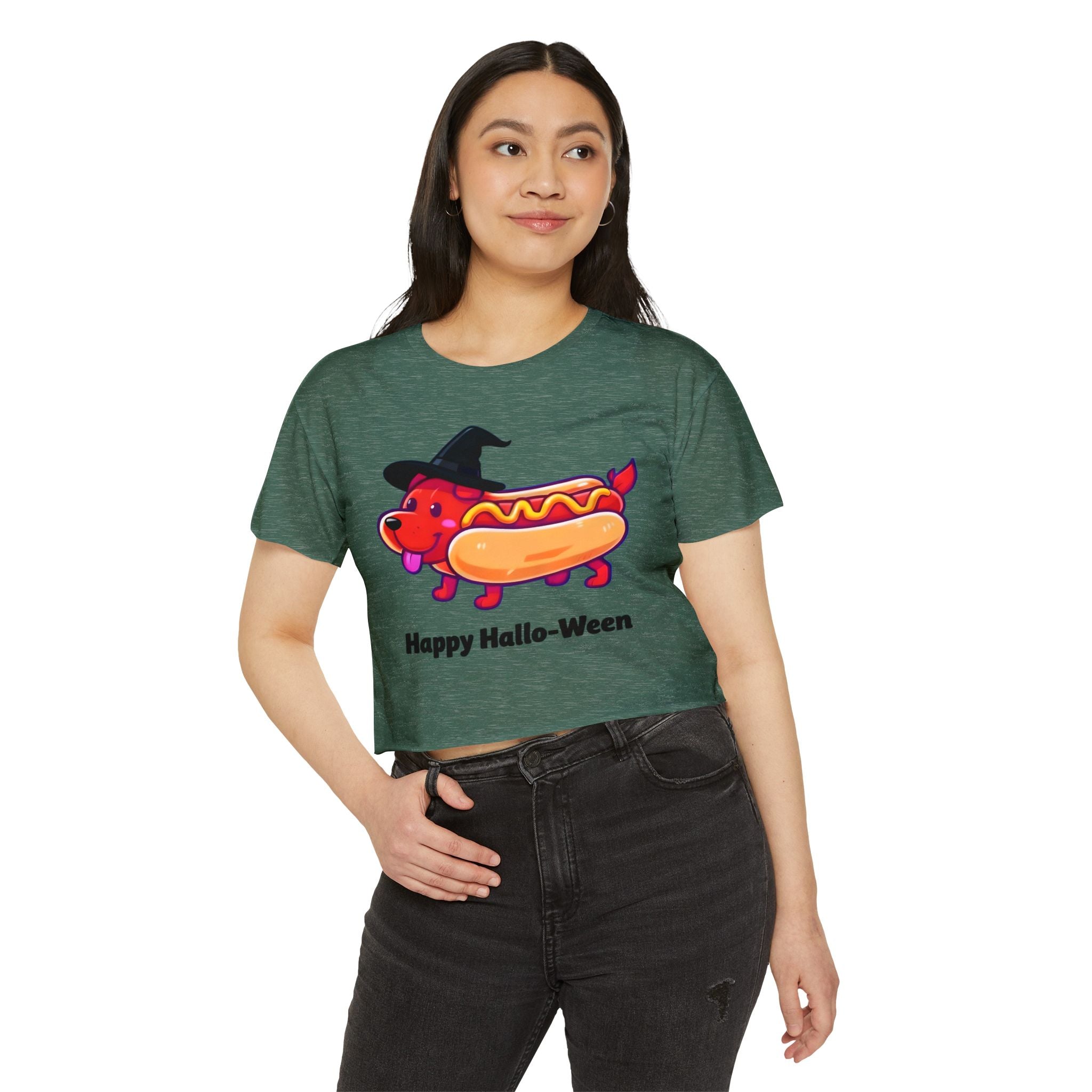 "Happy Hallo-Ween" Hotdog Costume Cropped Tee