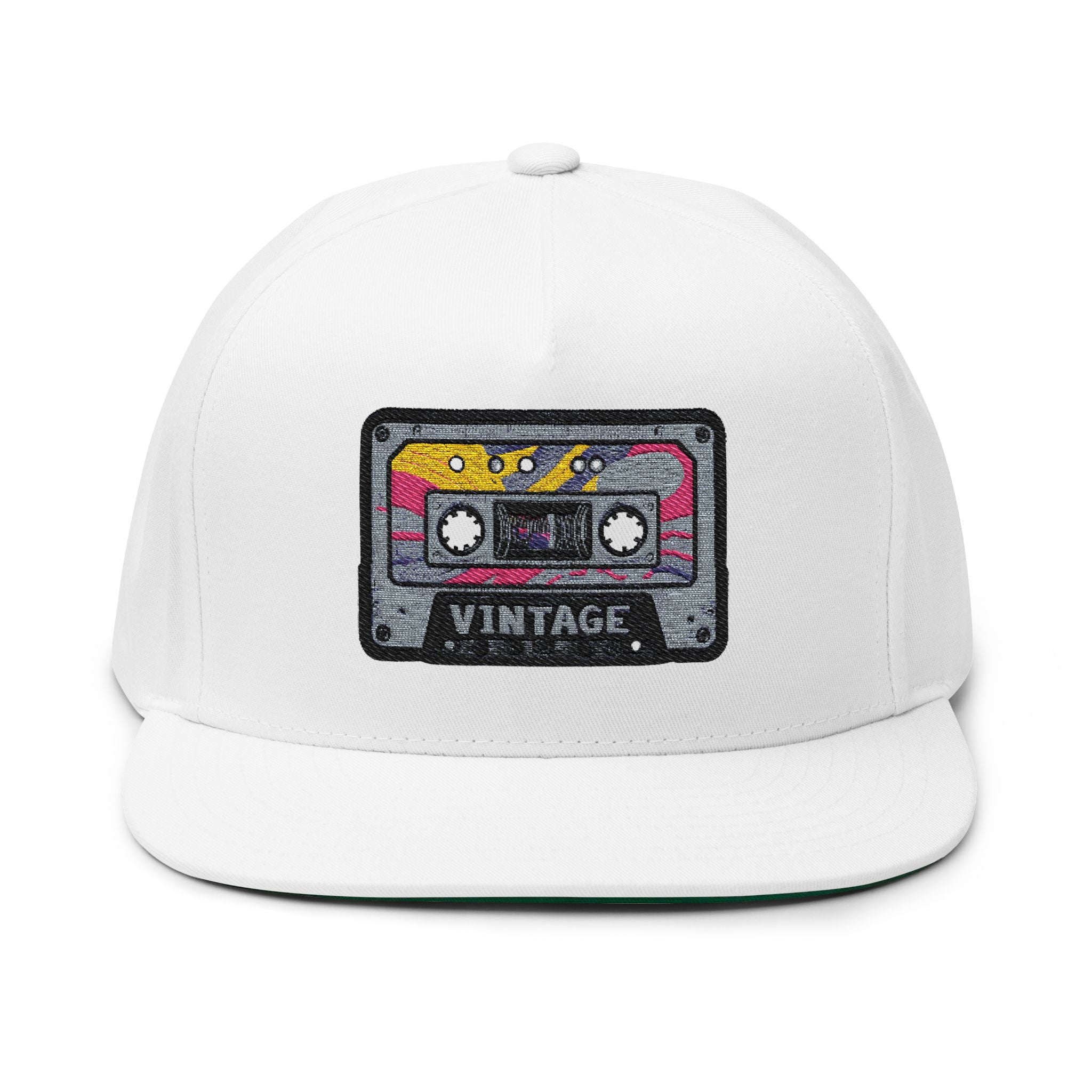 Vintage Cassette Embroidered Flat Bill Cap