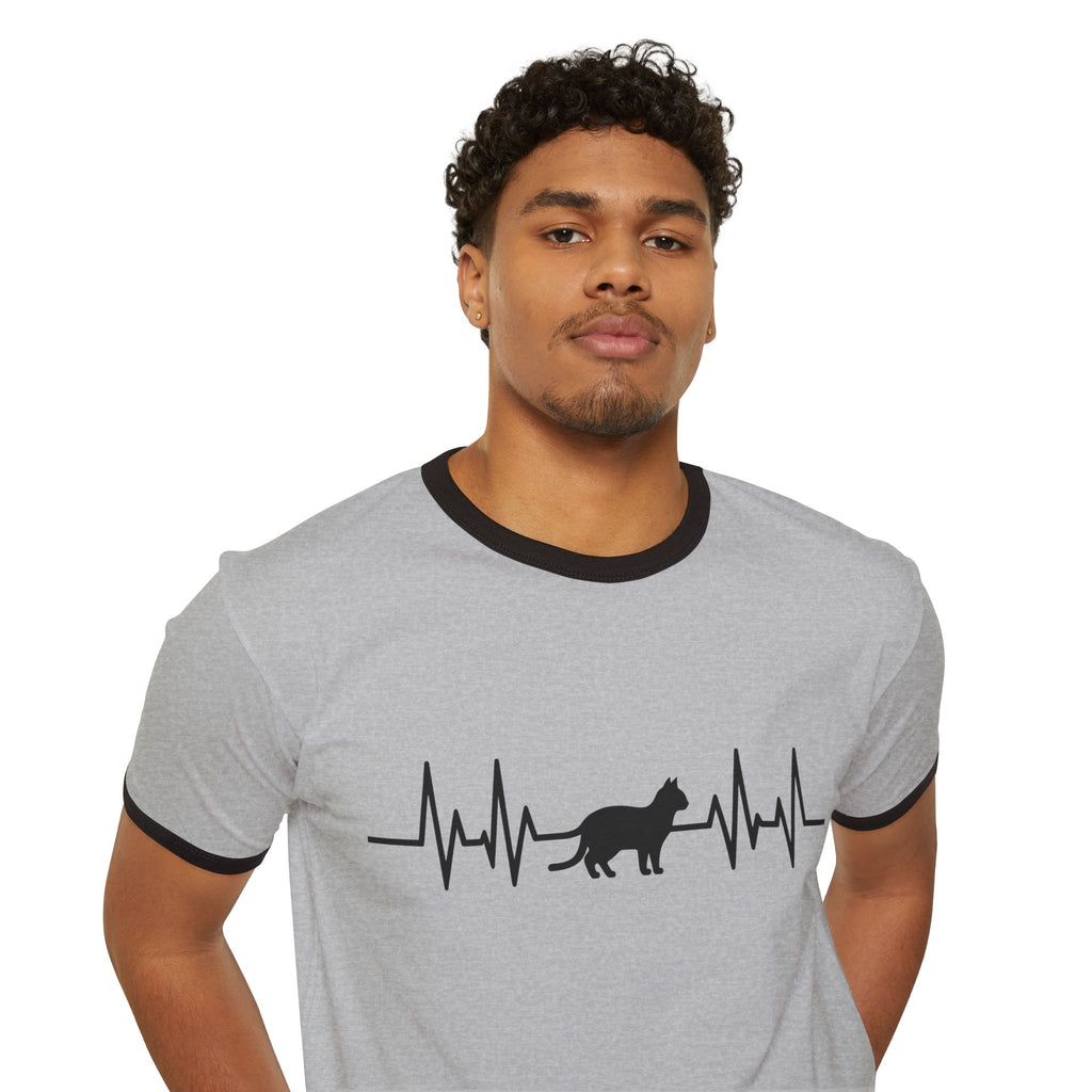 Black Cat Heartbeat Ringer Tee