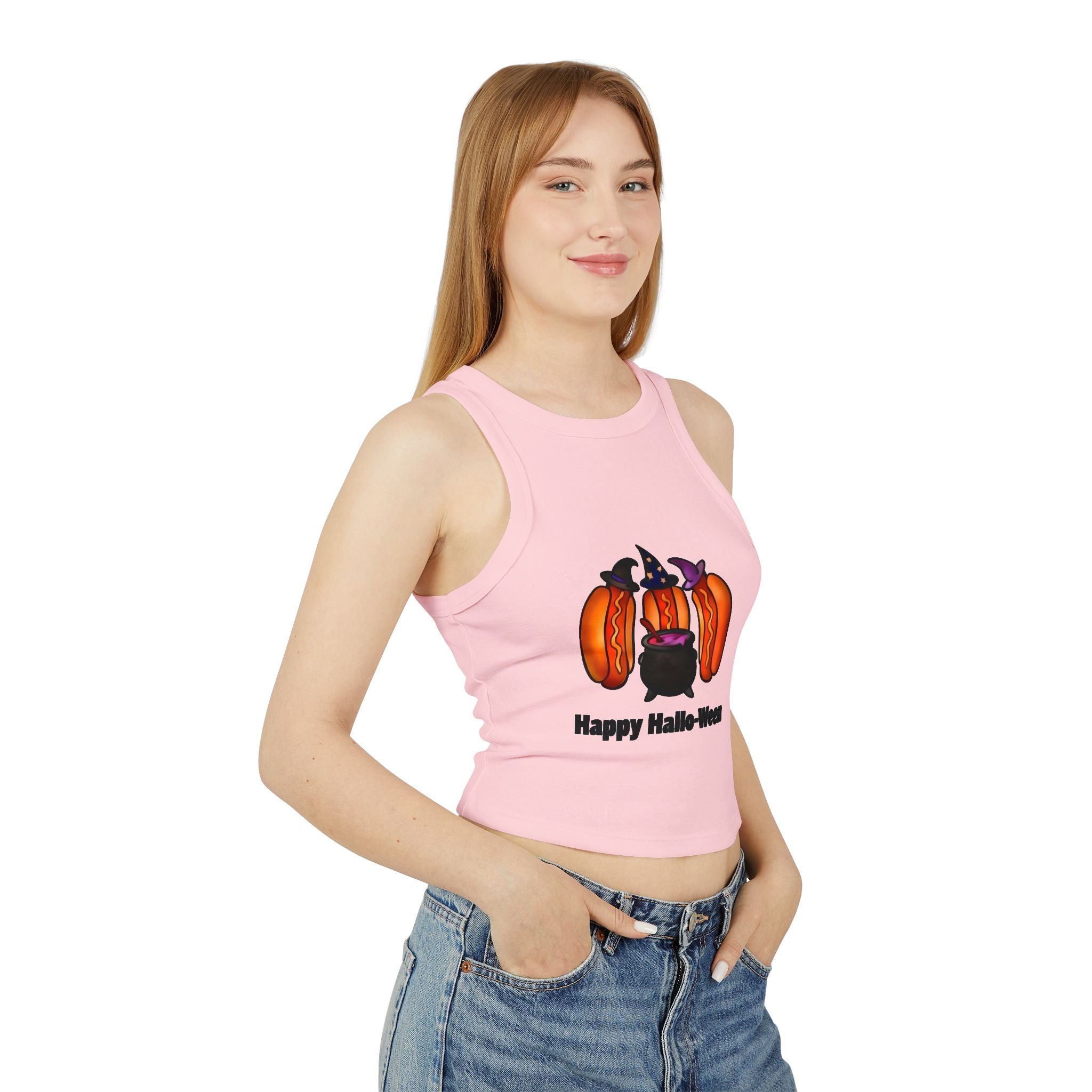 "Happy Hallo-Ween" Hotdog Witches Cropped Tank Top