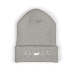 White Cat Heartbeat Embroidered Cuffed Beanie