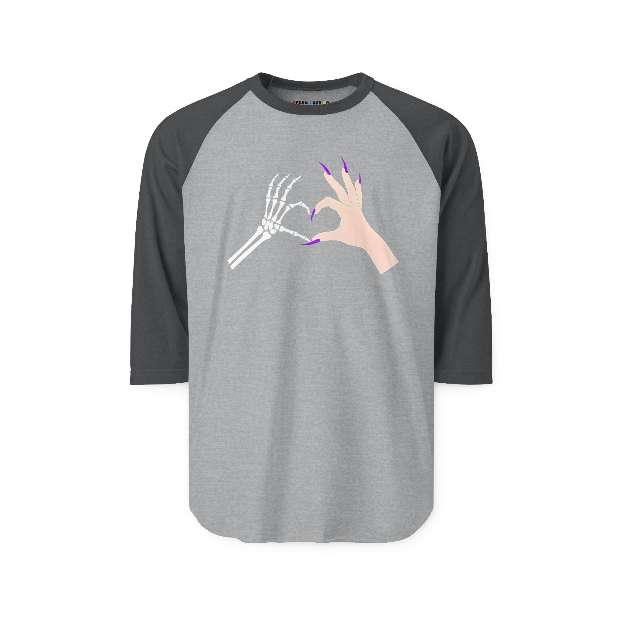 Skeleton Hand Heart 3/4th Sleeve Raglan Shirt