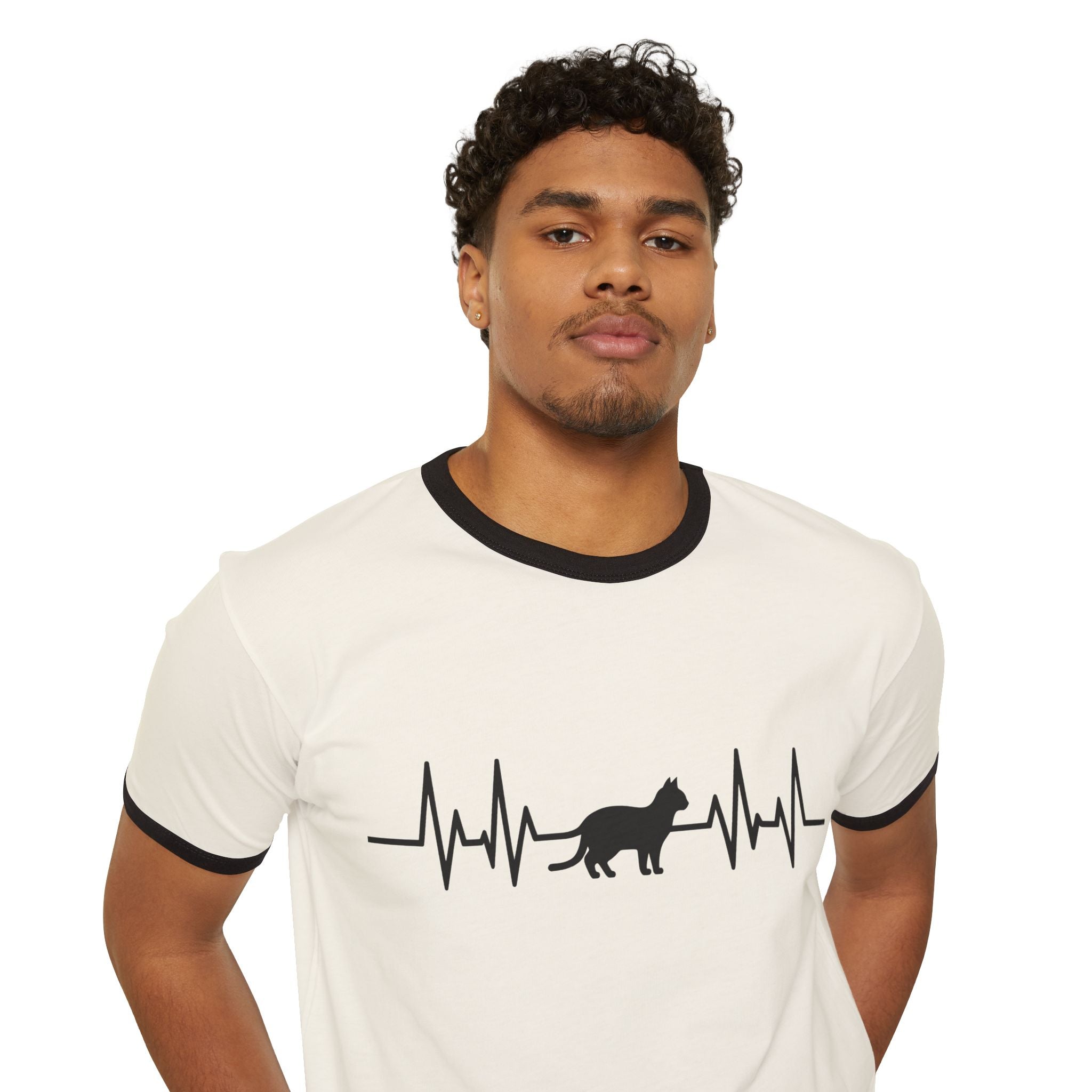 Black Cat Heartbeat Ringer Tee