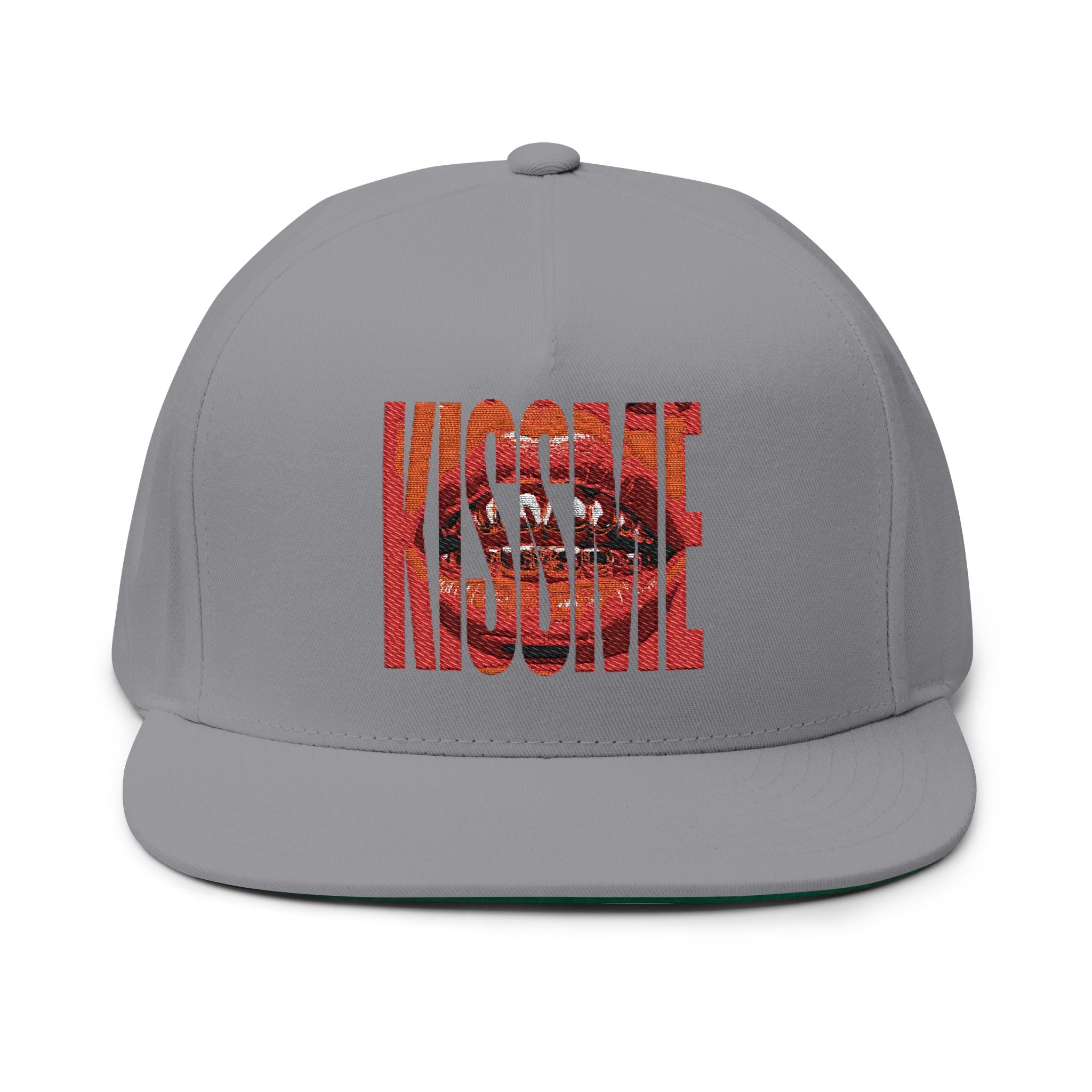 "Kiss Me" Embroidered Flat Bill Cap