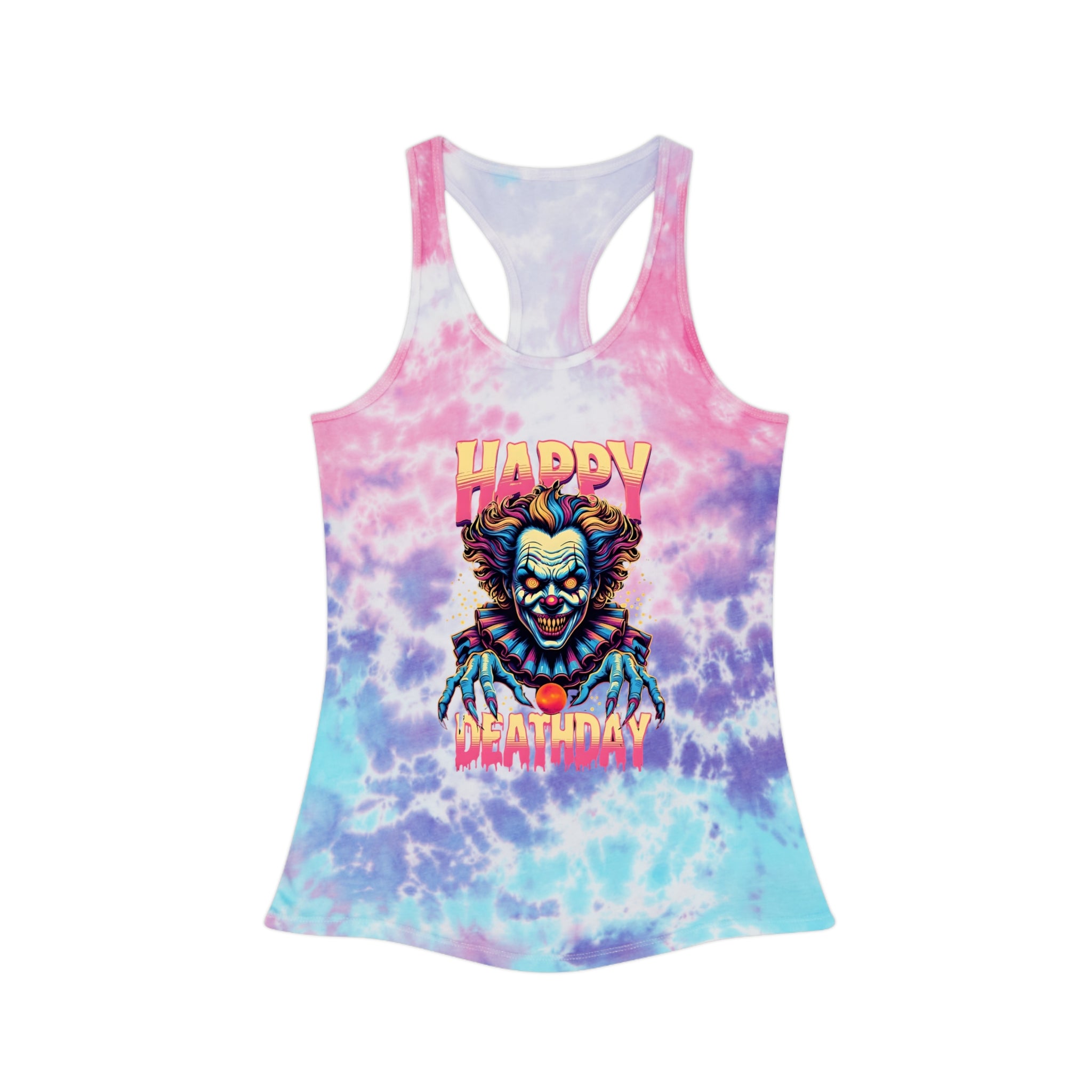 "Happy Deathday" Clown Tie-Dye Racerback Tank