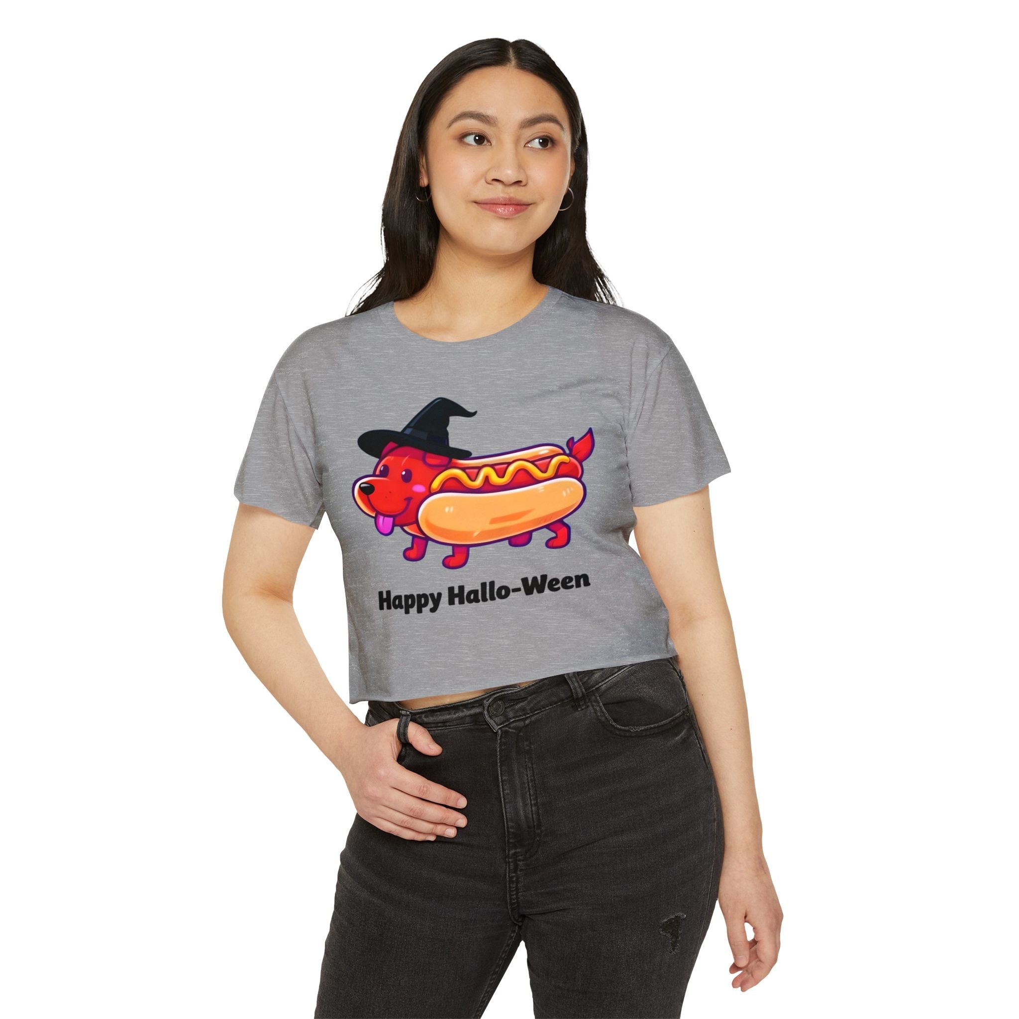 "Happy Hallo-Ween" Hotdog Costume Cropped Tee