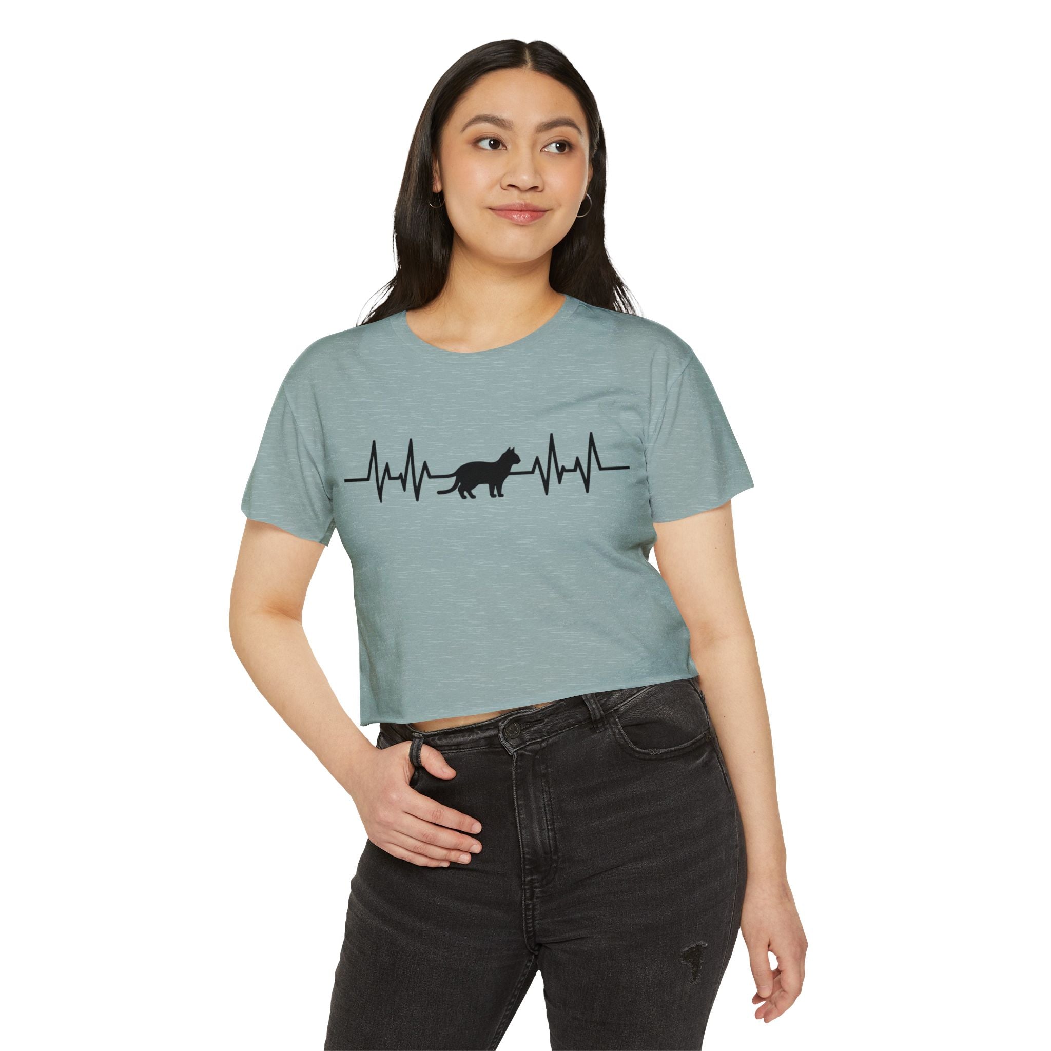 Black Cat Heartbeat Cropped Tee