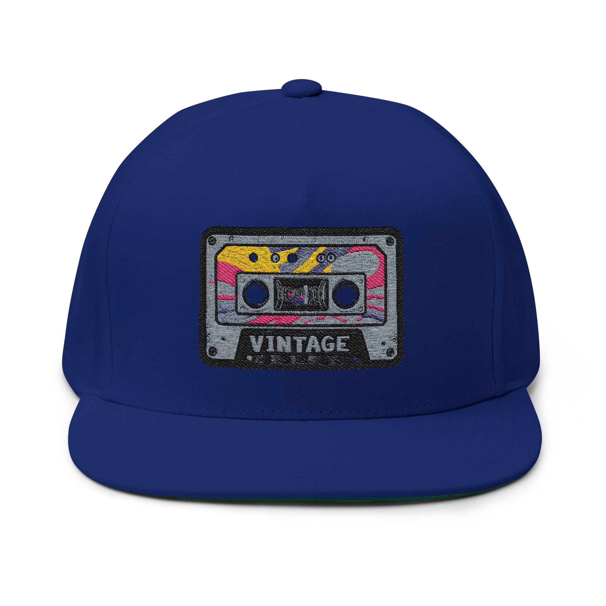 Vintage Cassette Embroidered Flat Bill Cap