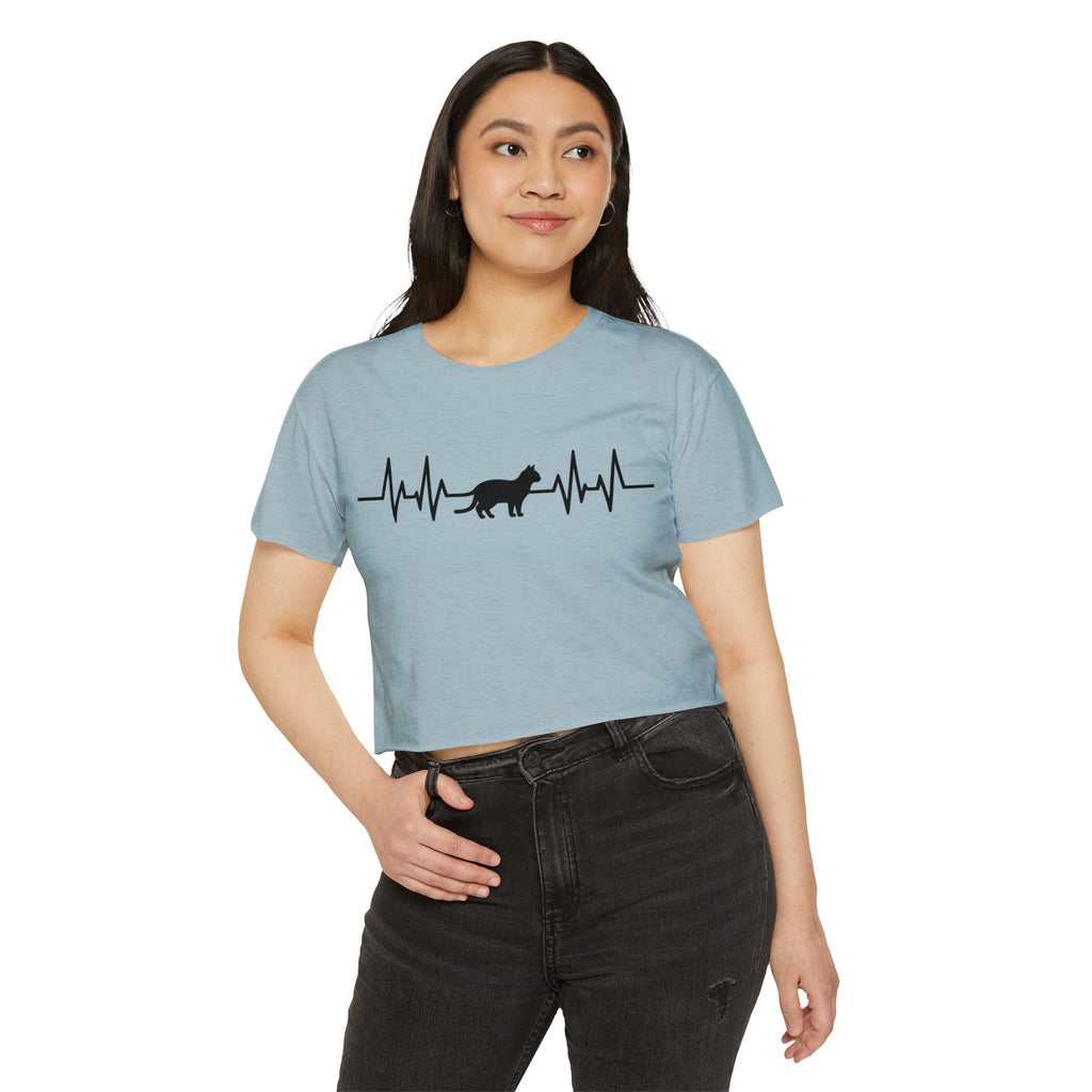 Black Cat Heartbeat Cropped Tee