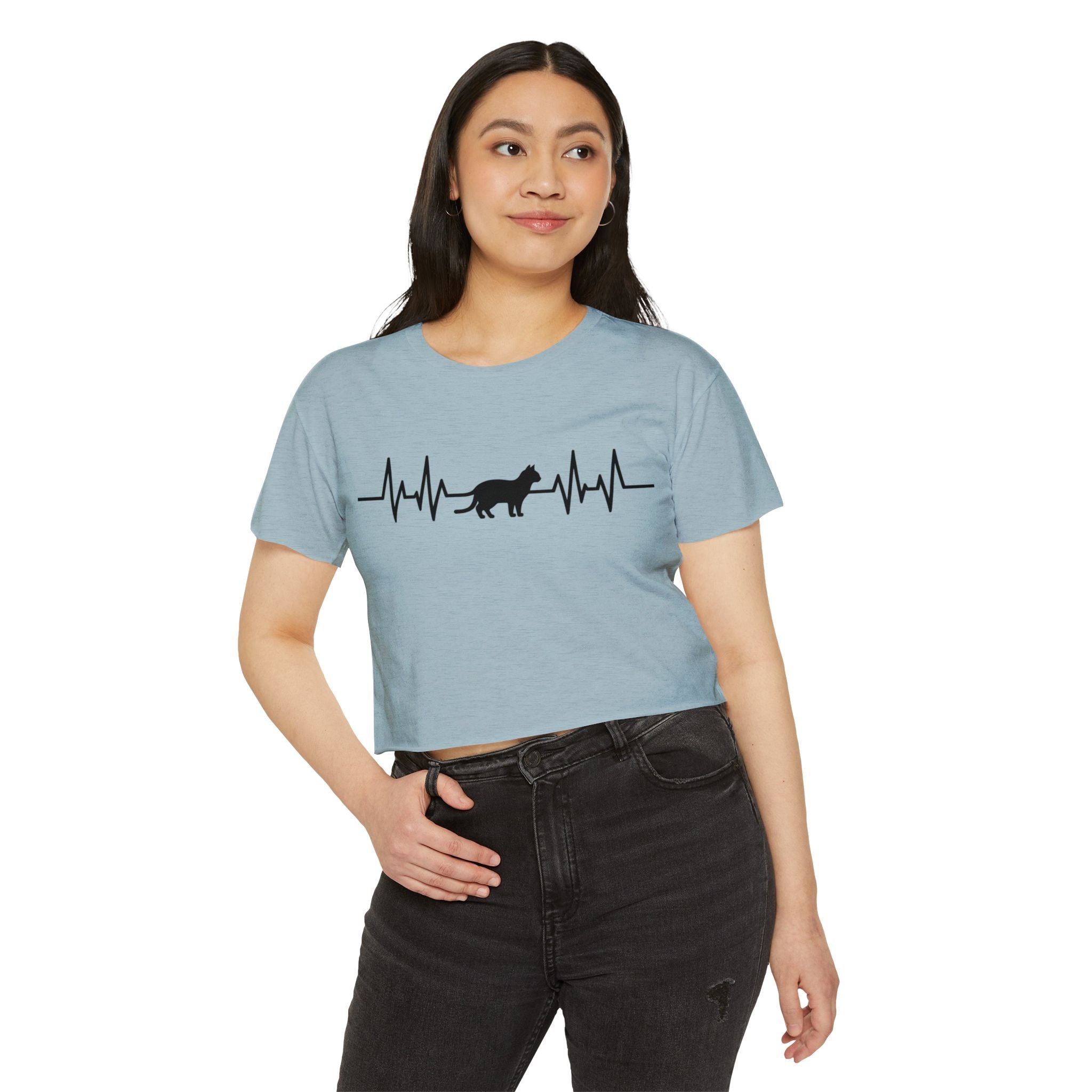 Black Cat Heartbeat Cropped Tee