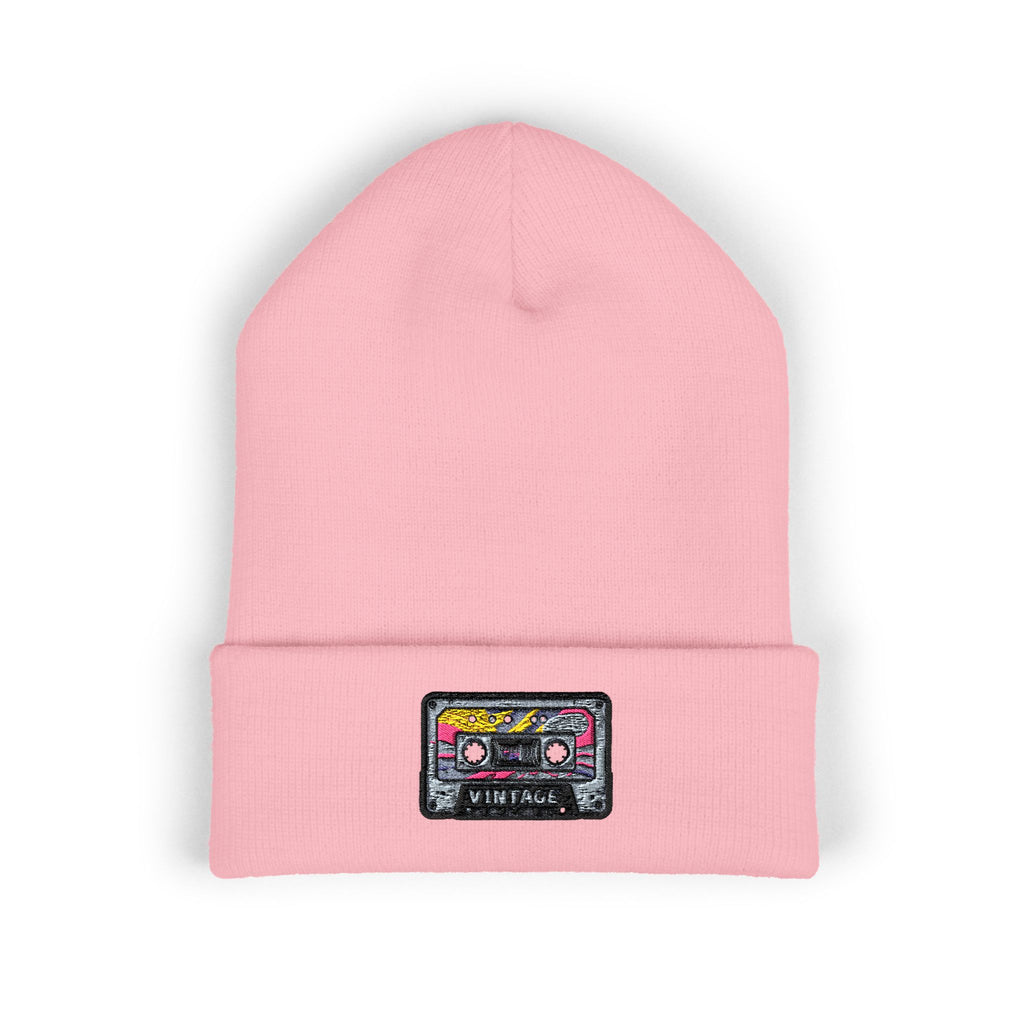Cuffed Beanie with Retro Cassette Embroidery