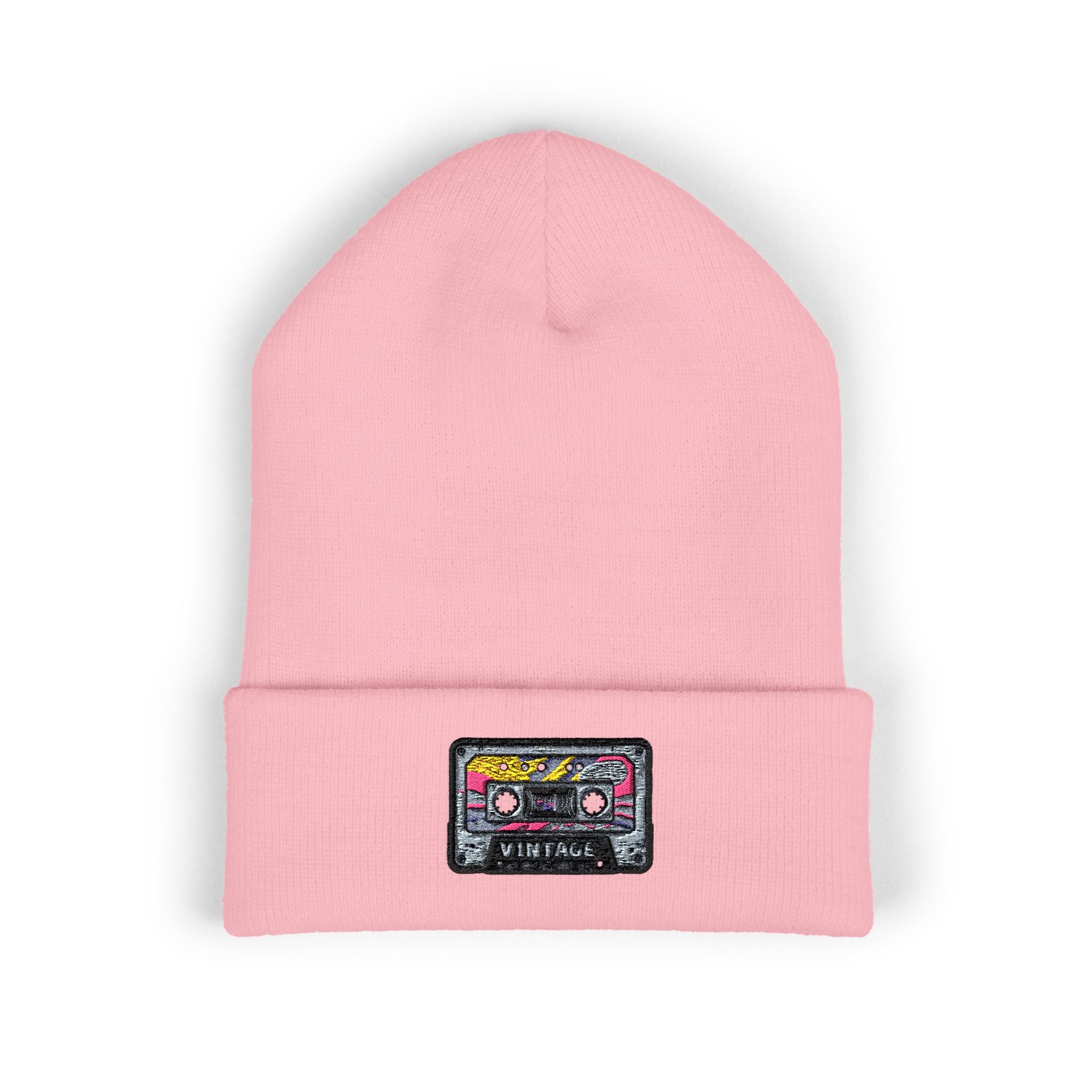 Cuffed Beanie with Retro Cassette Embroidery